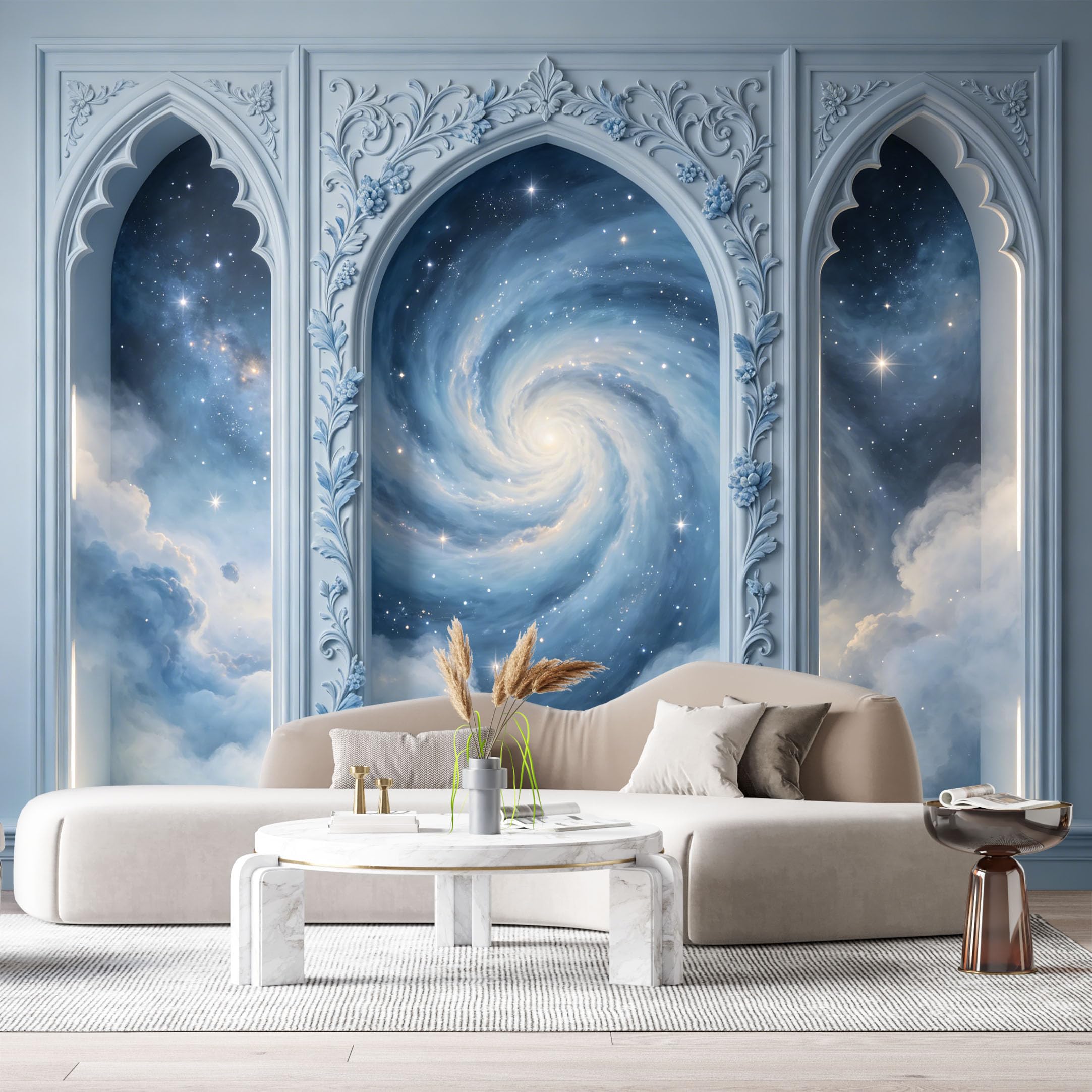 Custom Size Wall Murals Archway Galaxy Starry Sky 3D Trompe L'Oeil SelfAdhesiveWall Fabric Removable Wallpaper Wall Decor for Living Room Bedroom Bathroom