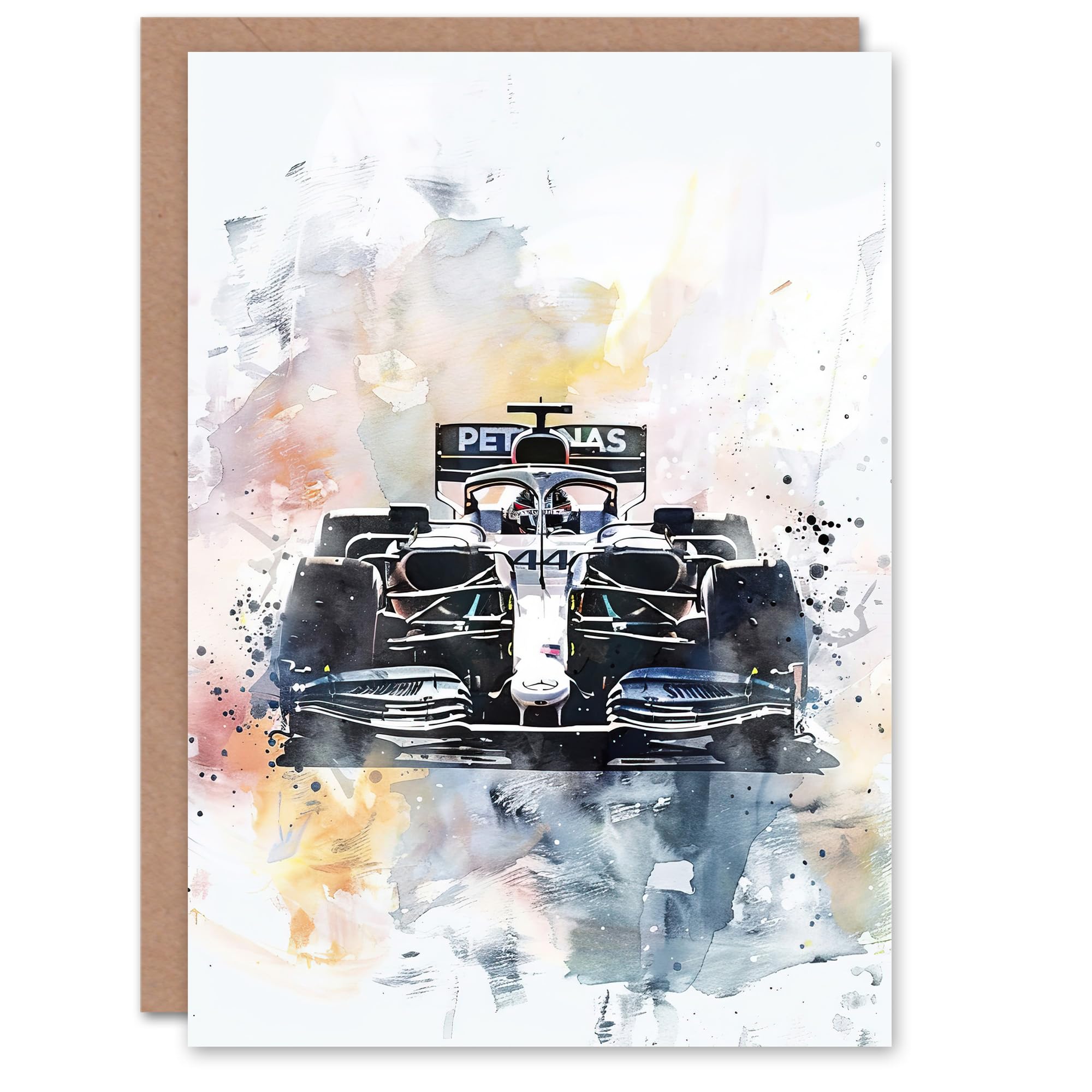 Artery8 Greeting Card Racing Modern Watercolour Race Car Track Shot For Him Man Birthday Card