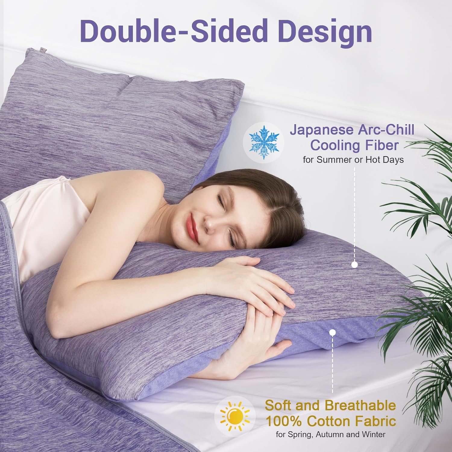 Elegear Cooling Pillow Cases for Hot Sleepers, Japanese Q-Max 0.5 Cooling Pillowcases, Both Sides(Cooling/Cotton), Breathable Soft Pillowcase for Hair and Skin, Set of 2-Purple (Queen (20'' x 30''))