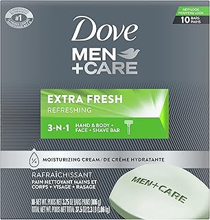 Dove Men+Care Body and Face Bar Soap For Men Leaves Skin Feeling Refreshed Extra Fresh Mens Soap With ¼ Moisturizing Cream 106 g 10 count