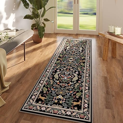 Vista 10 de Rugcomf Alfombra de pasillo lavable para cocina 2'6''x8' Alfombra de pasillo para entrada interior floral antideslizante alfombra suave para Azul