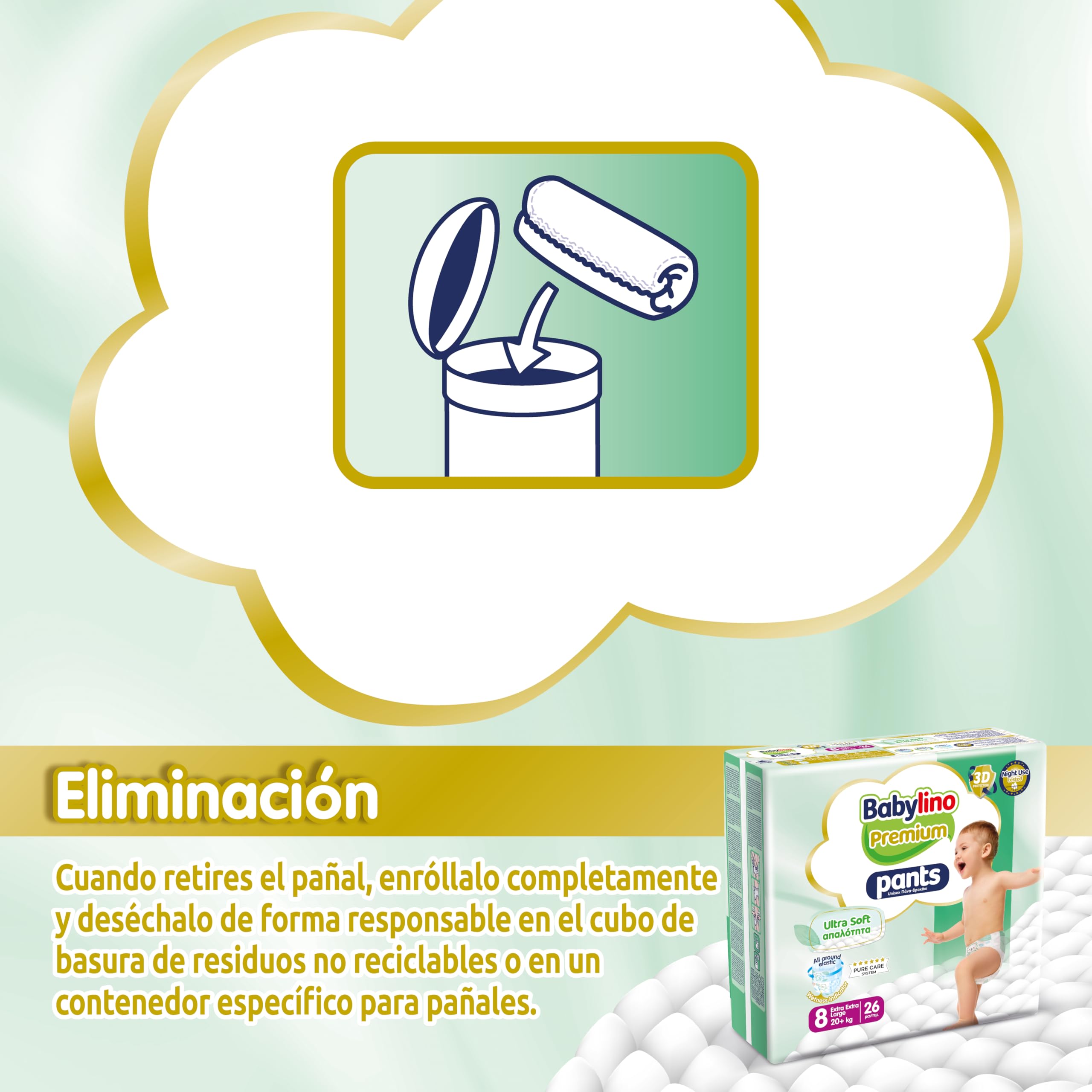 Babylino Premium Pants, Pañal Braguita Talla 8 con filtro Ultra Soft, XXL (20 + kg), 104 unidades