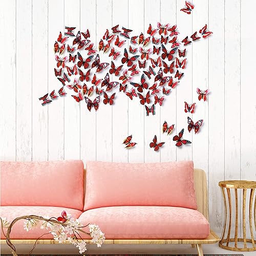 Miniatura 3 de Amaonm 60 piezas, 5 paquetes, hermosas calcomanías de pared de mariposa en 3D, decoraciones de hogar extraíbles, arte decorativo, calcomanías de