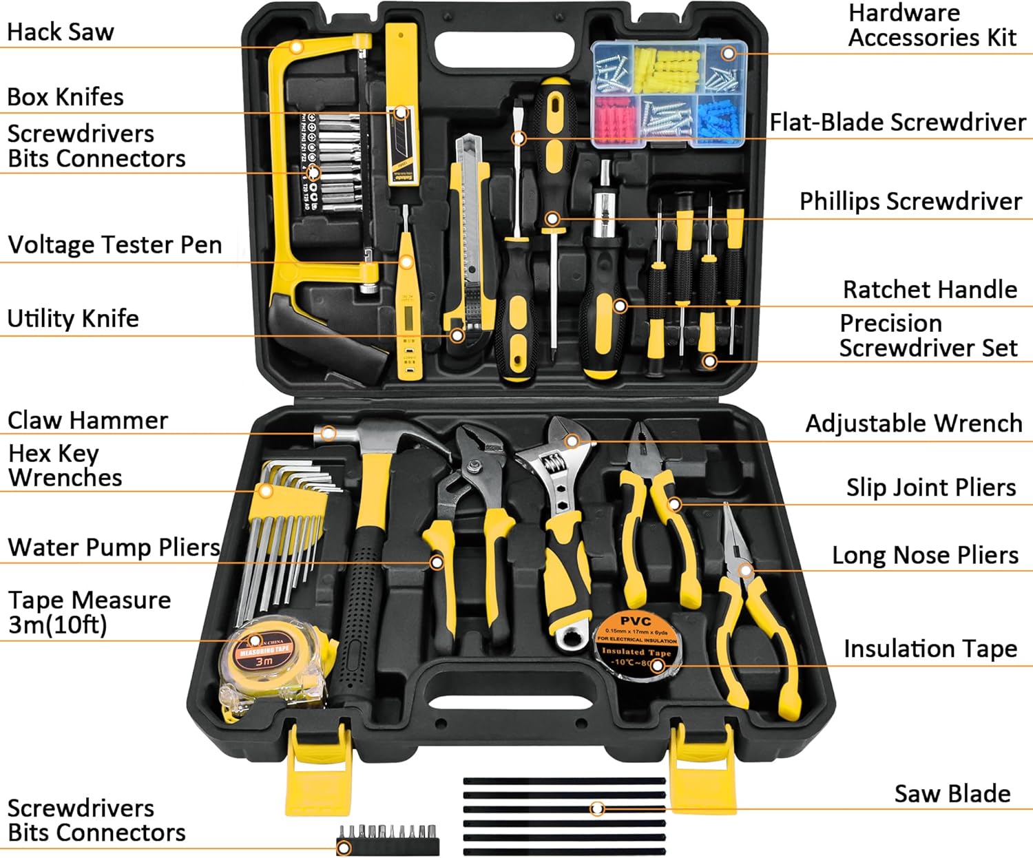 SOLUDE Tool Set,148-Piece Home Repair Tool Kit for Men Women College Students,Household Basic Hand Tool Sets with Case for Home Maintenance,Dorm Essentials,Auto Repair & DIY Projects 148 pcs Yellow