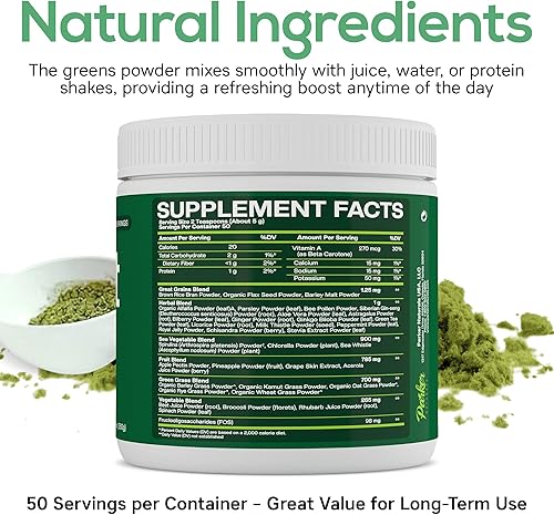 Miniatura 6 de Parker Naturals Boost UltraGreens 50 porciones Superfood Greens Polvo con espirulina, hierbas orgánicas y antioxidantes Nutrición de espectro