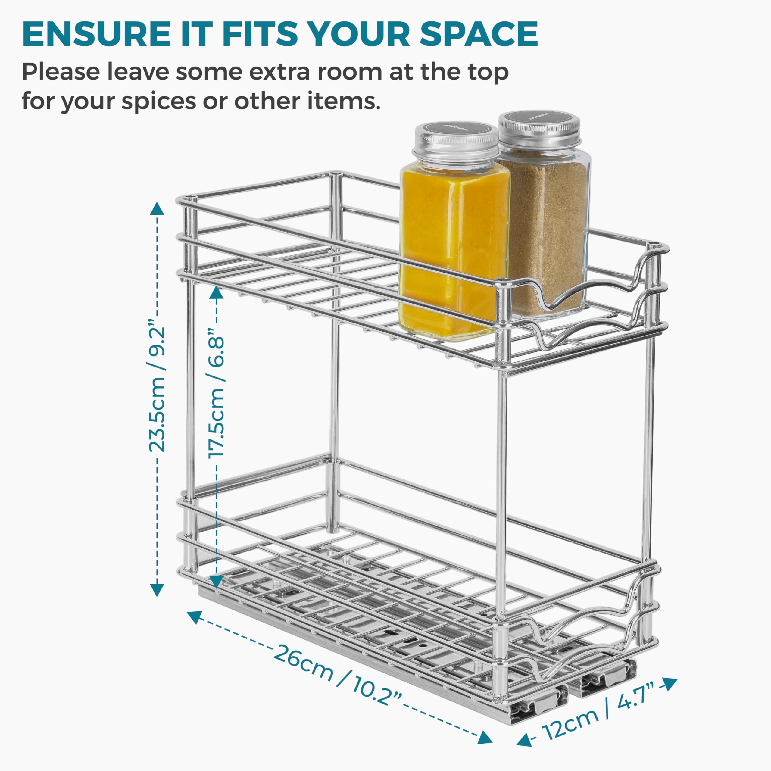 Winter Shore Porta Spezie per Armadietti a 2 Livelli - Organizer Estraibile per Armadietti da Cucina - Scaffale Estraibile Verticale per Organizzare la Dispensa - Cassetti Estraibili