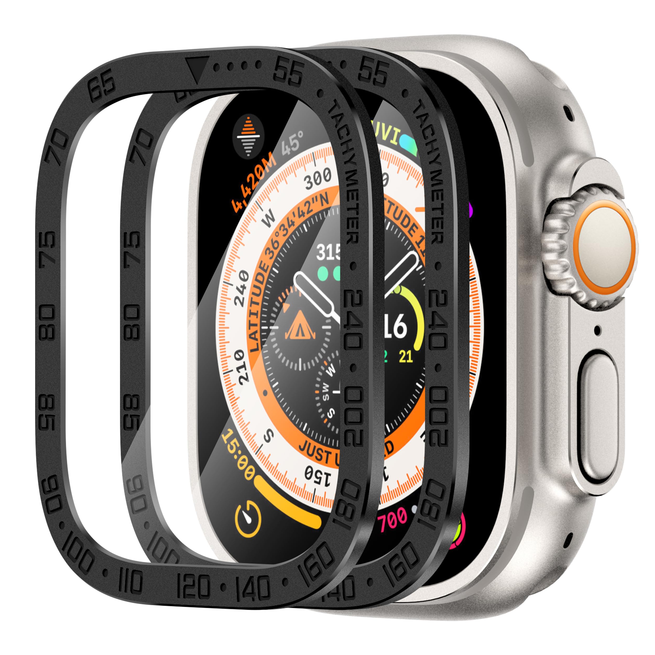 SWUU 2 Pack Tempered Glass Screen Protector with Titanium Alloy Frame Compatible with Apple Watch Ultra 2/1 Screen Protector 49mm, Waterproof HD Film for iWatch Ultra S3 Black