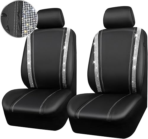 Miniatura 9 de CAR PASS - Funda de asiento de cuero con diamantes, para 2 asientos delanteros interiores, impermeable, universal, para el 95% de autos, camiones y