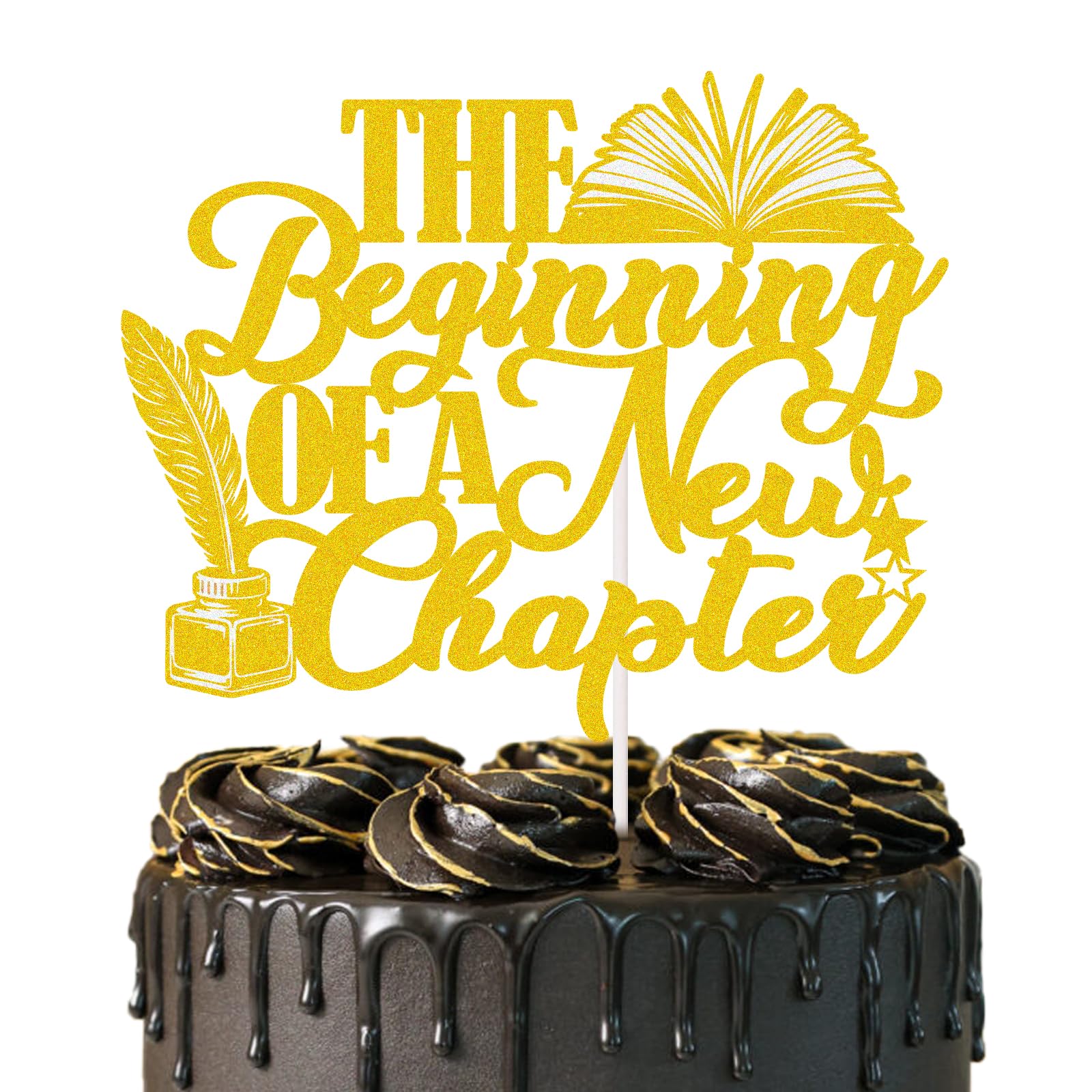 Farewell Cake Beginning Of A New Chapter Cake Topper - Gold Glitter ...