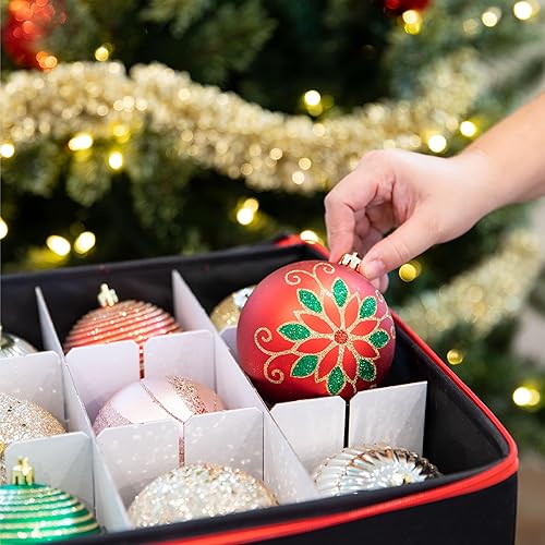Miniatura 8 de Contenedor de almacenamiento de adornos navideños con divisores, caja que almacena hasta 54-4 pulgadas de adornos, con cremallera, conveniente,