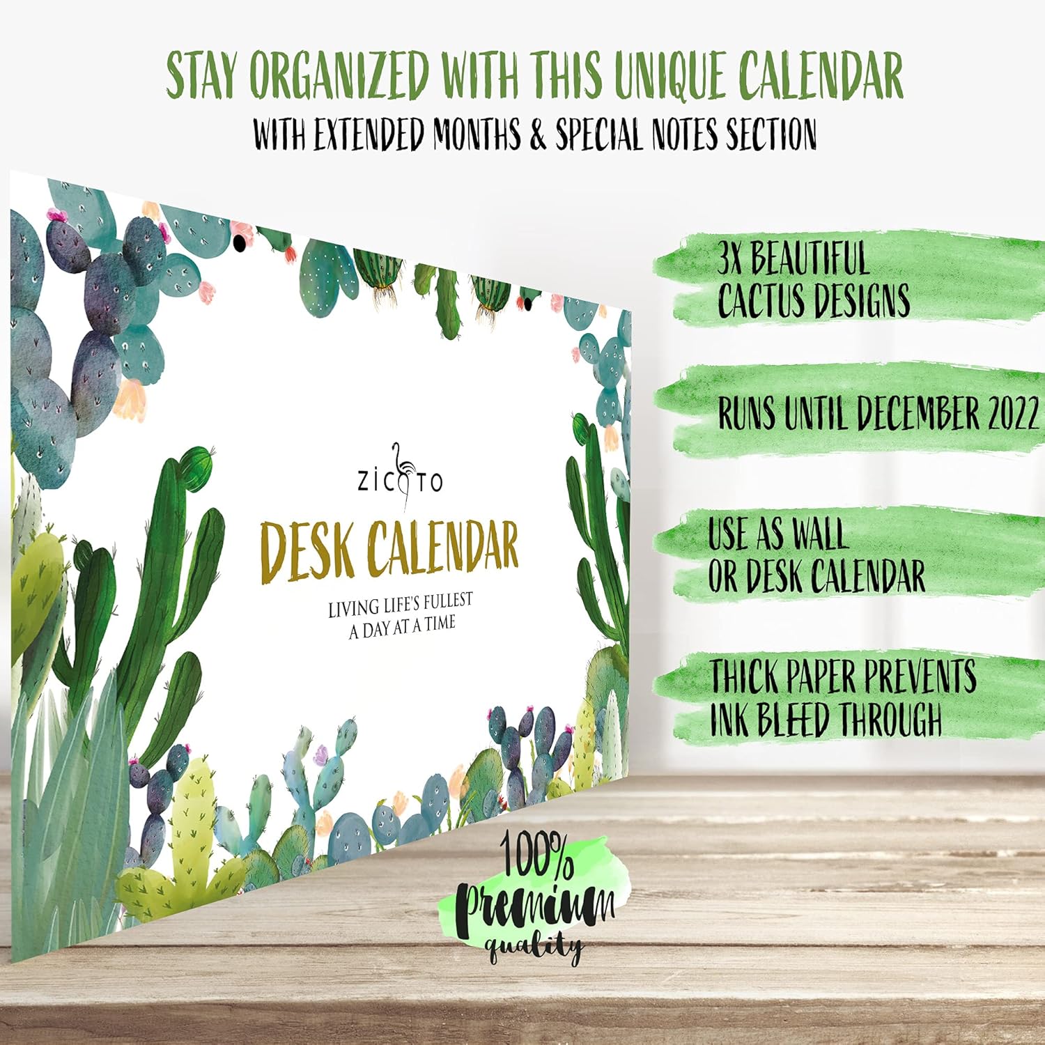 Aesthetic Cactus Desk Calendar 17"x11" - Desktop/Wall Calendar for Easy Planning - Runs from June 2021 until December 2022 : Office Products