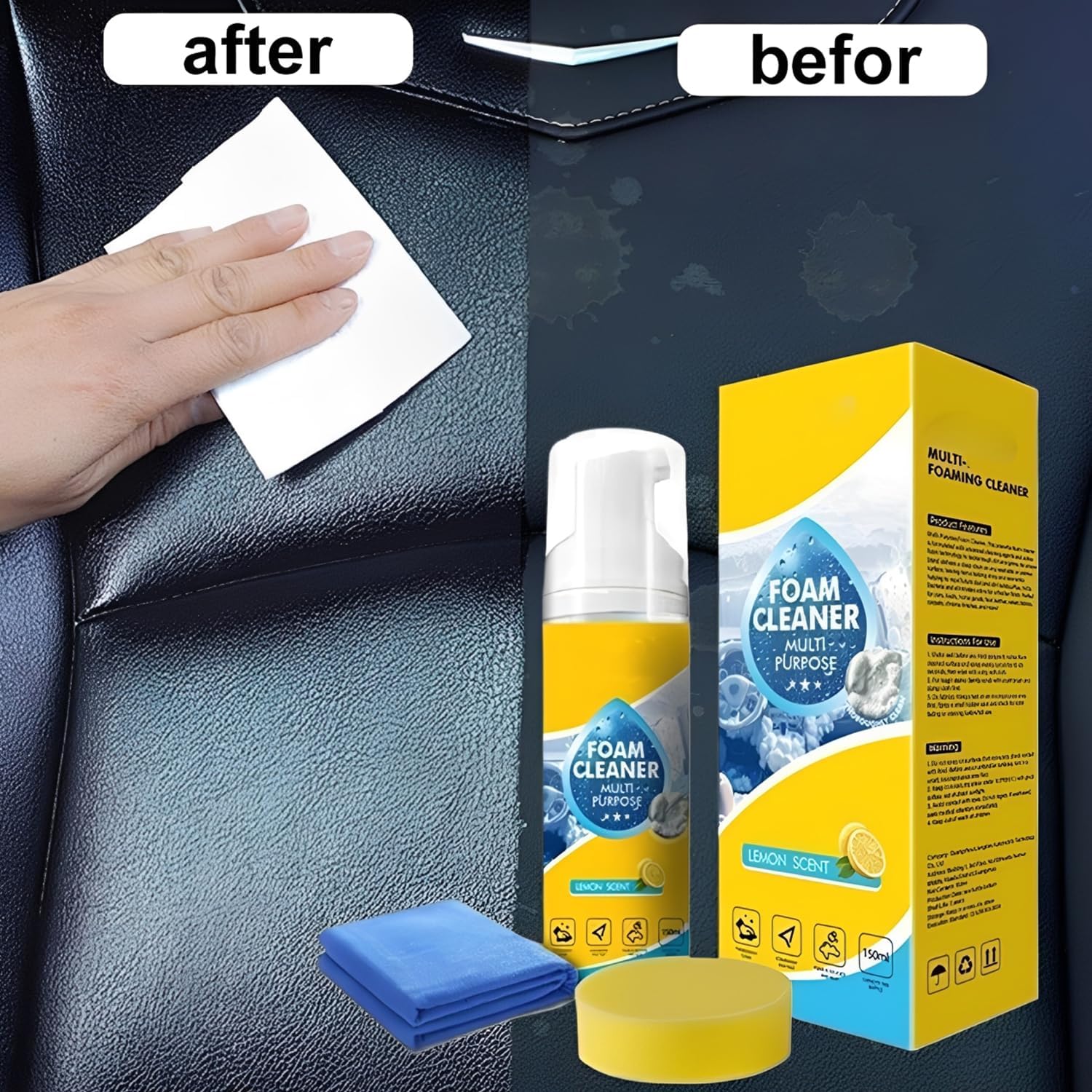 4-in-1 Multipurpose Foam Cleaner, Heavy Duty Deep Cleaning House & Car Detailing Produc, Limpiador Espuma for Car Interior, Kitchen Grease, Bathroom Tiles, Sofa Upholstery (1 Piece Set)