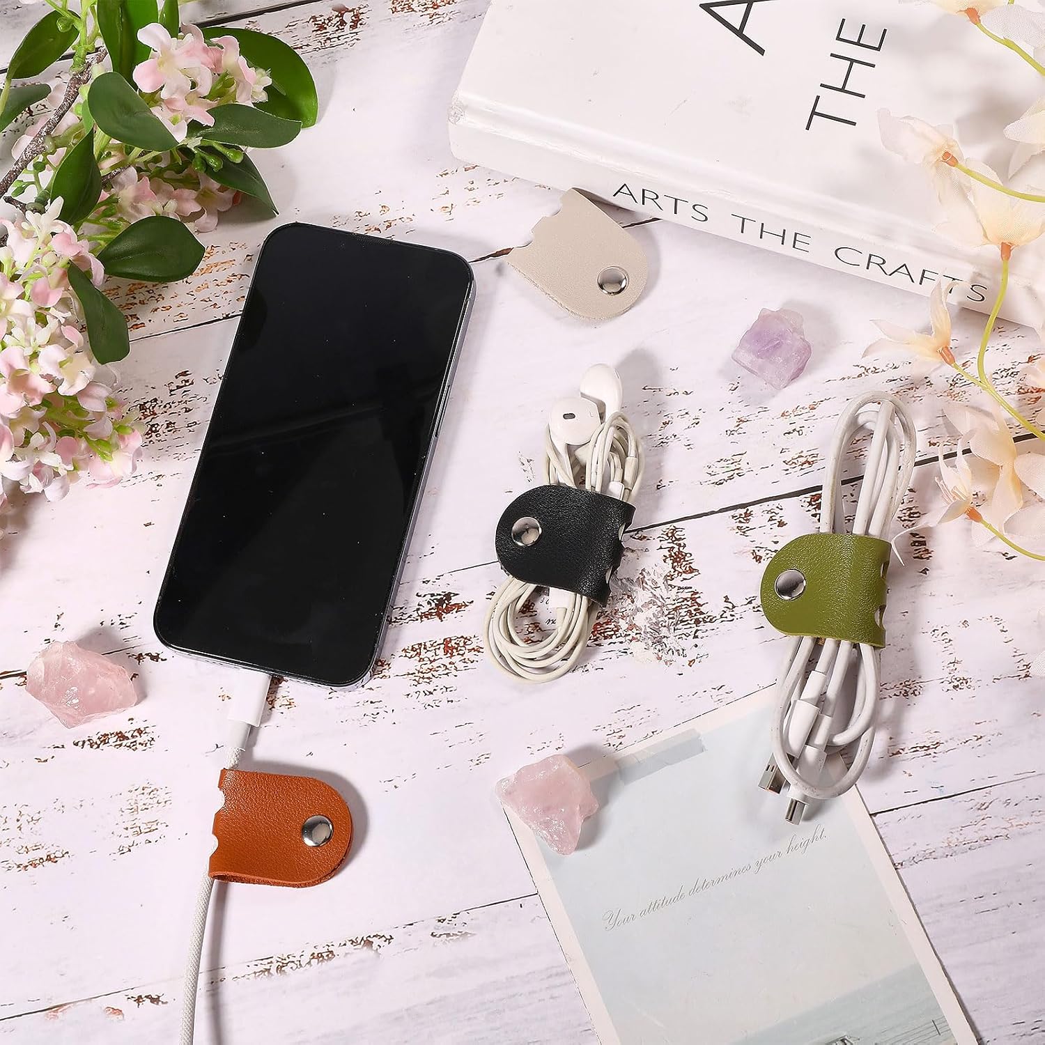 4Pcs Leather Cable Straps Organizer Cord Keeper Ties Portable Reusable Cable Management for Headphone USB Holder Tie Down Finishing Earphone Winder Clips image 5