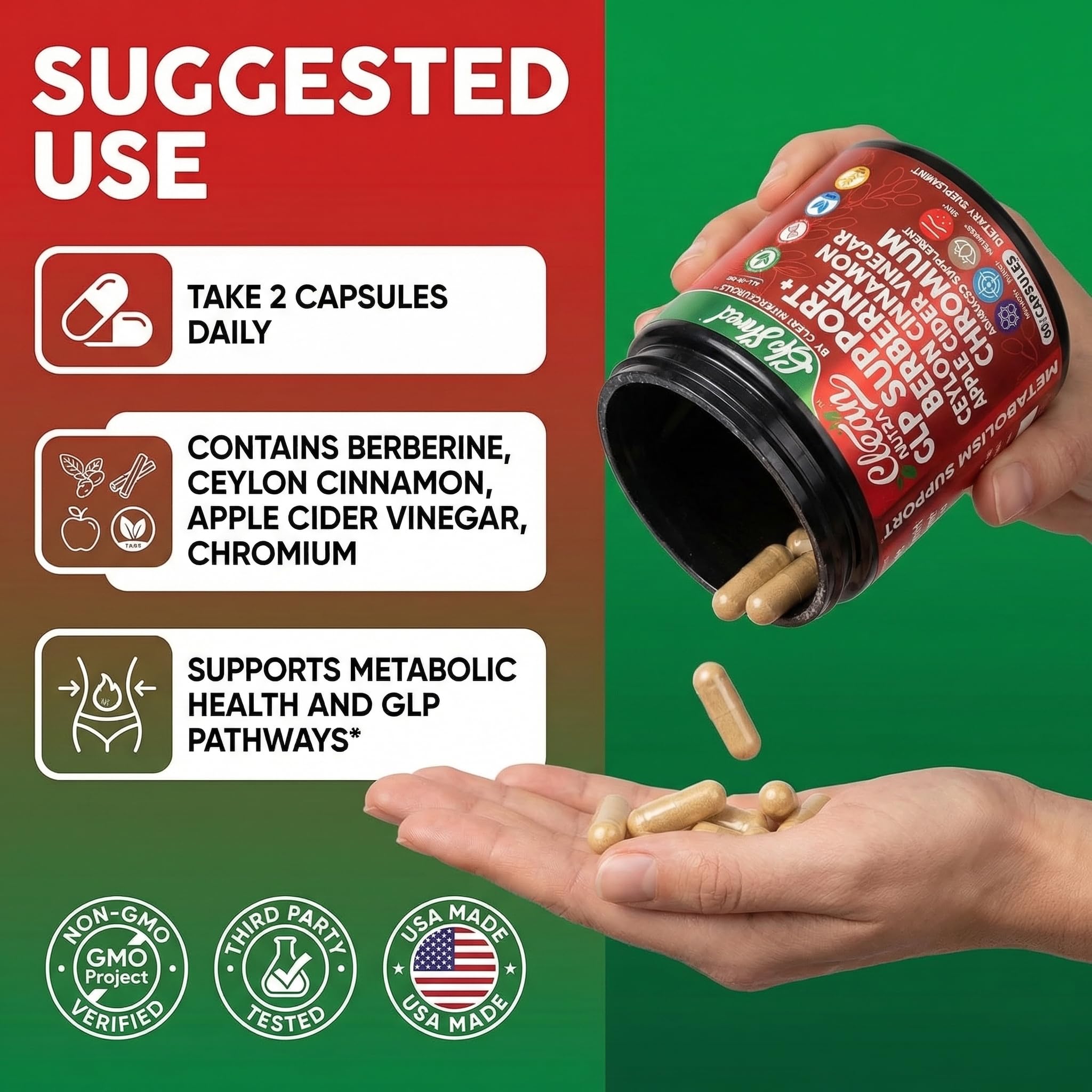 GLP1 Supplement Berberine Ceylon Cinnamon Apple Cider Vinegar Chromium Turmeric Gut Health Digestive Balance 60 Vegan Capsules by Clean Nutra — Amazon image 6