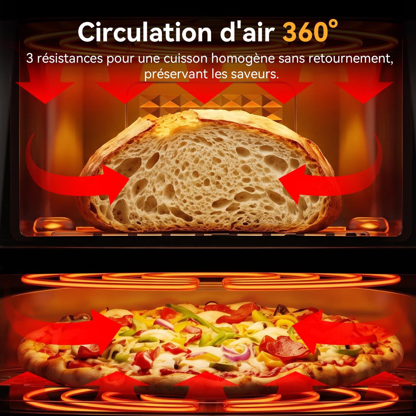 Friteuse à air 8,5L avec deux cavités et four à pizza