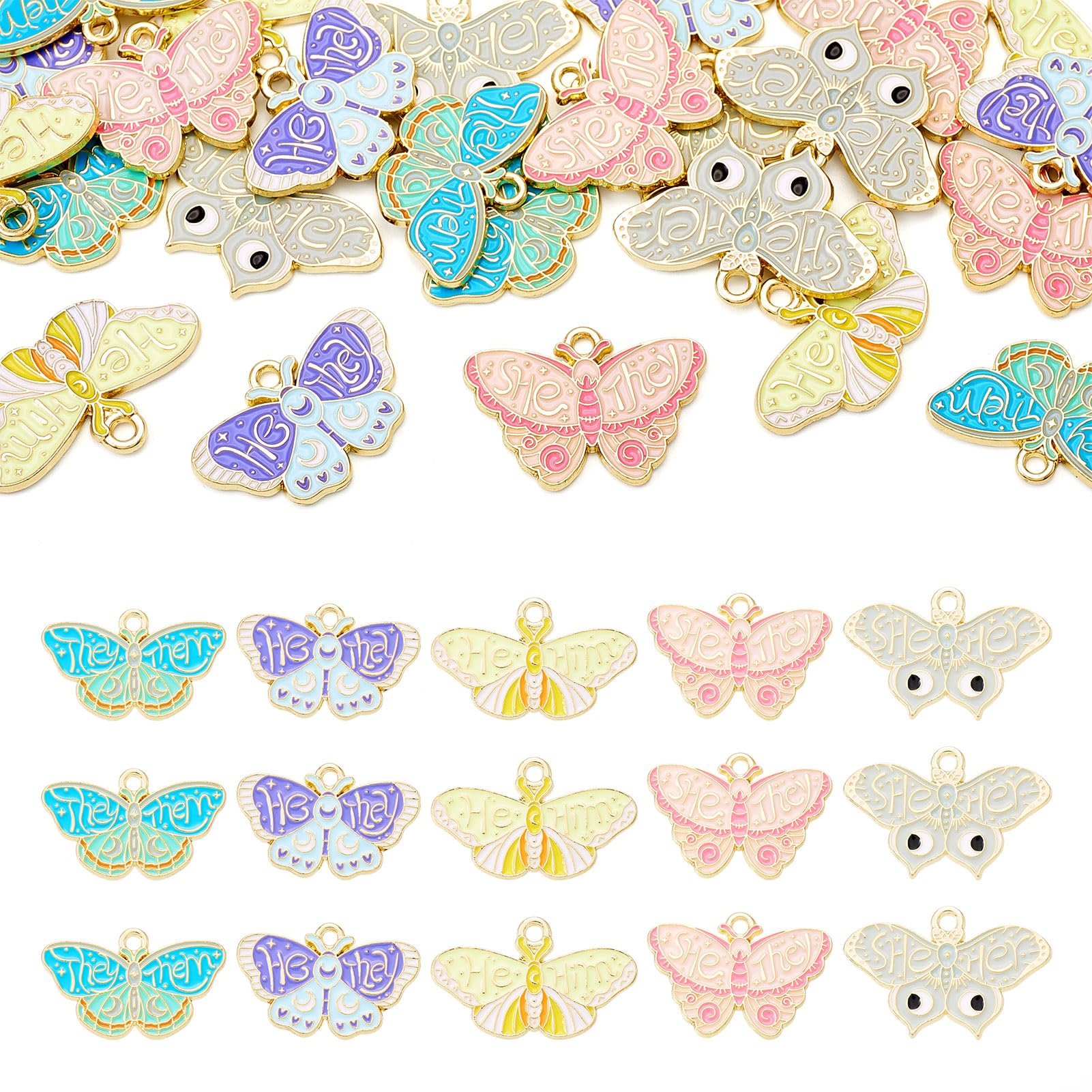 Spritewelry 25Pcs Alloy Enamel Butterfly Charms Golden Enamel Butterfly Charms Gothic Style Alloy Enamel Moths Pendants for DIY Necklace Earrings