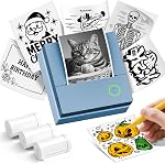 Sticker Printer PM290C Mini Printer Portable Print Pod, Wireless Bluetooth Sticker Maker with 3 Rolls Paper,Inkless Thermal Printer Photo Printer with Smart AI APP, Pictures, DIY, Journal, Pink