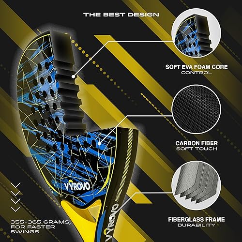 Miniatura 6 de Carbon Halo EVA Soft Core Raqueta de pádel de forma redonda (1.496 in) Con una fibra de carbono Equilibrado perfecto para comodidad y potencia