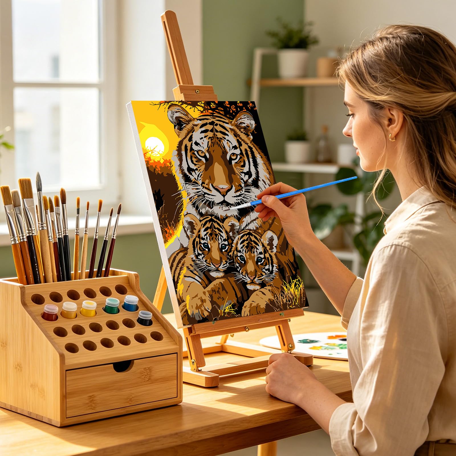 NEWENMO Three Tigers Framed Paint by Numbers for Adults 20x30cm