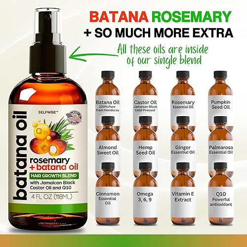 Miniatura 2 de SELFWISE Aceite de batana para el crecimiento del cabello con ricino de romero, 100% puro, orgánico, prensado en frío, sin refinar de Honduras por