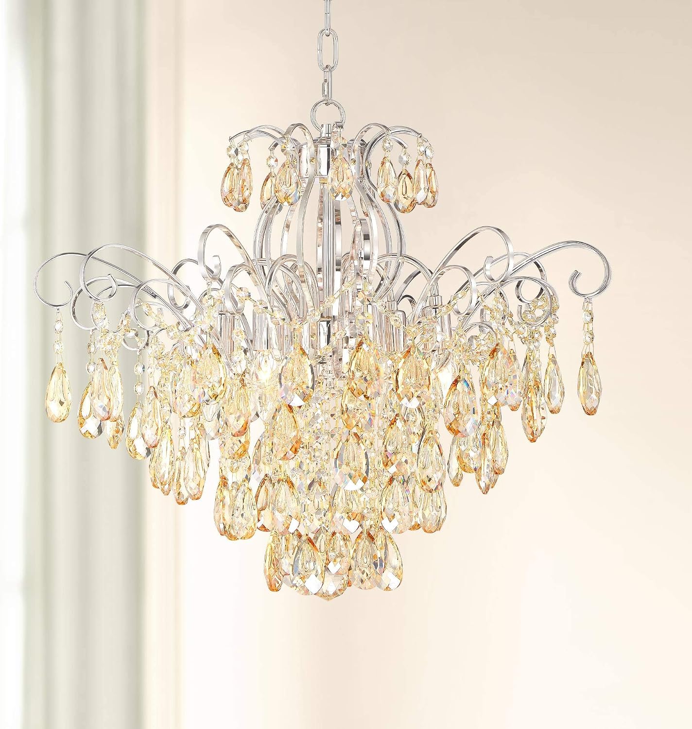 Vienna Full Spectrum Mellie Warm Champagne Gold Chandelier Lighting 24" Wide Country Cottage Crystal 6-Light Fixture for Dining Room House Foyer Entryway Kitchen Bedroom Living Room High Ceilings
