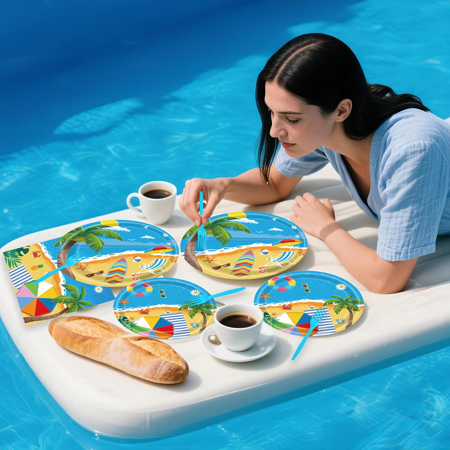 DTDO 96 Pcs Summer Beach Plates and Napkins - Beach Theme Decorations - Birthday Party - Serves 24