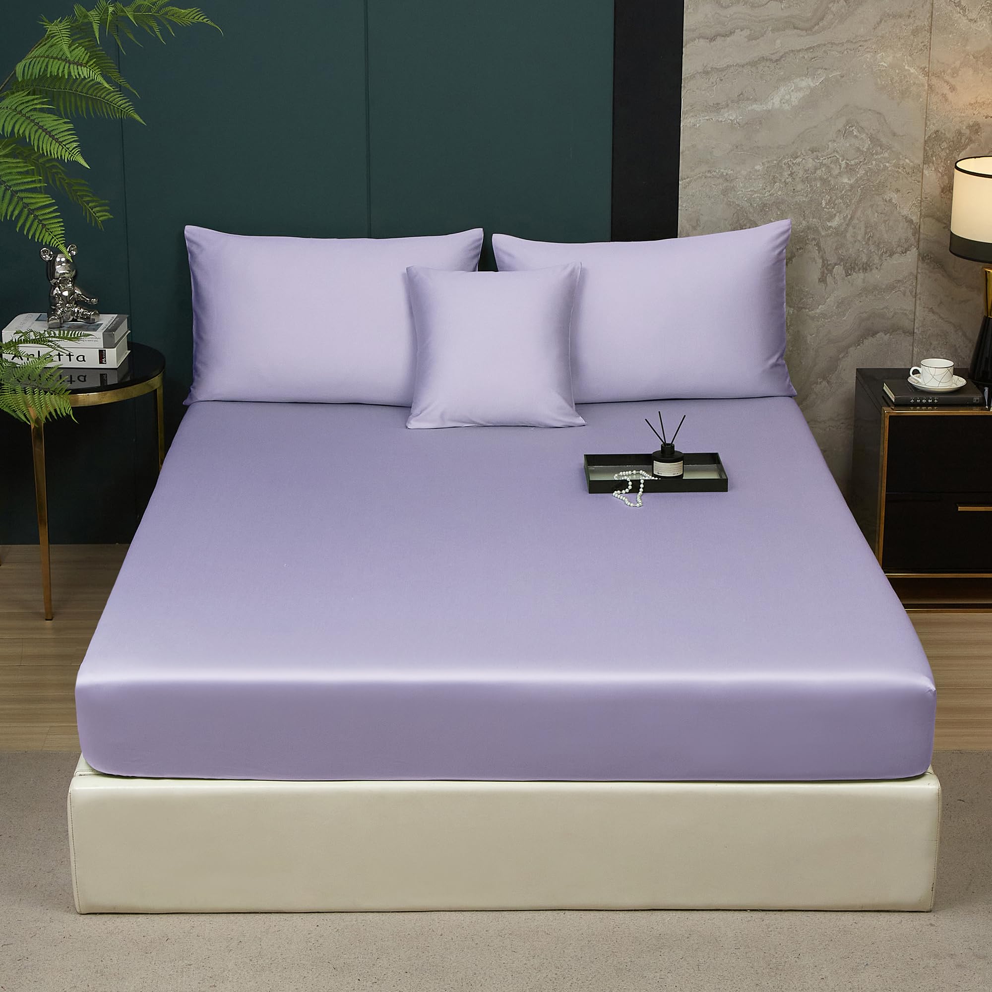 Luofanfei Bambus Lyocell Spannbettlaken 90x200cm Grün Salbeigrün Boxspringbett Frottee Topper Glänzend Bambusfaser Bettlaken Spannbetttuch 90 x 200 Uni Spannbetttücher für Hohe Matratze bis 25-30 cm