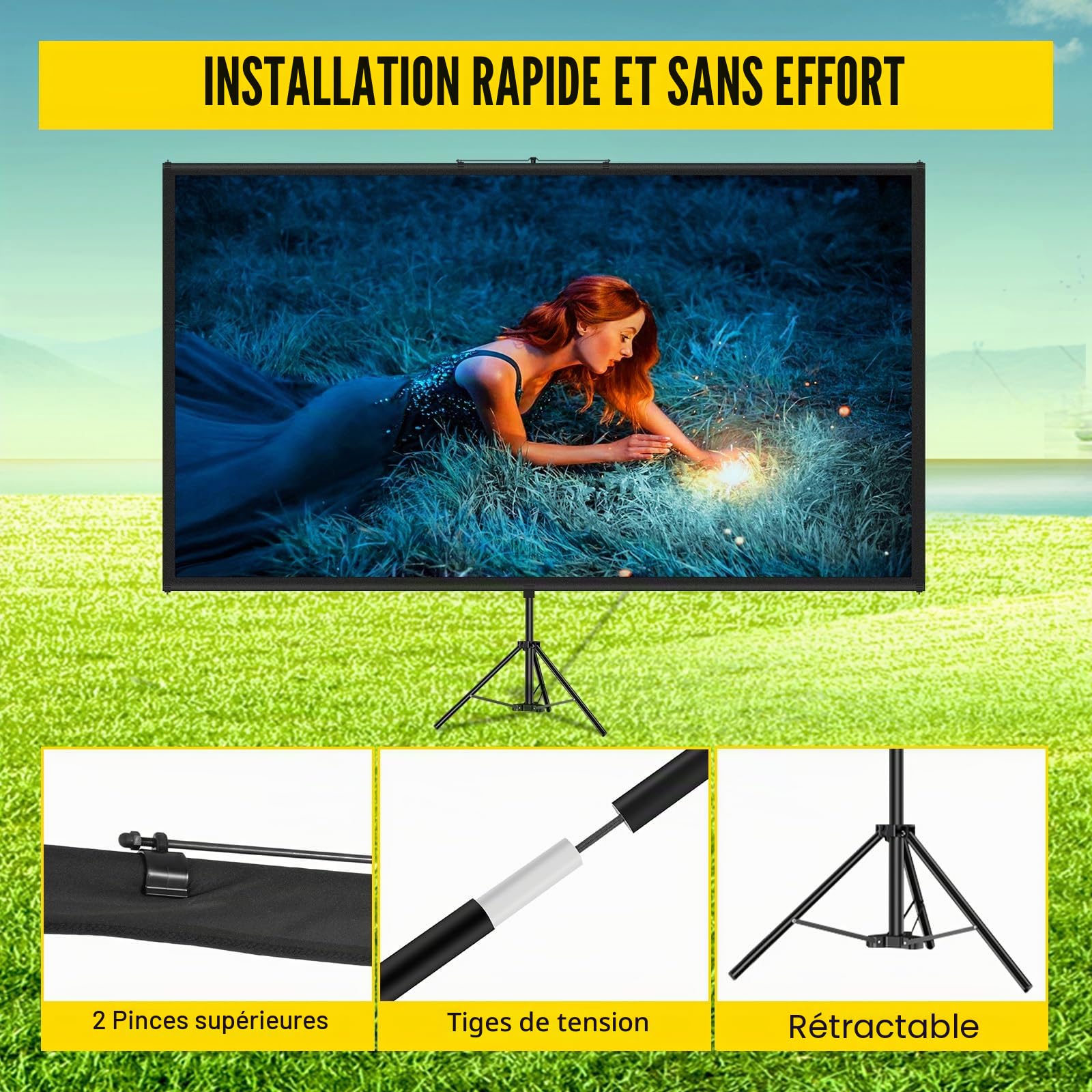 VEVOR Écran de Projection avec Trépied 100 Pouces 4K HD 16:9 Toile de Projection sur Trépied Hauteur Réglable Écran pour Projecteur 227 x 127 cm Infroissable Vidéoprojecteur Cinéma Domicile Extérieur