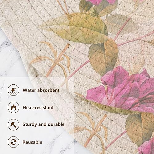 Miniatura 3 de 3 Pcs Trivet Pot Holder Pink Roses Flower Modern for Hot Pots and Pans 15in Cotton Thread Weave Heat Resistant Table Mats for Cooking Pot Home