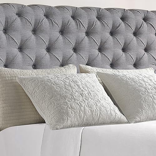 Miniatura 5 de Rosevera Corrine - Base de cama tapizada con cabecero acolchado con botones, cabecera ajustable, cabecera enrollada, soporte de listones de madera,