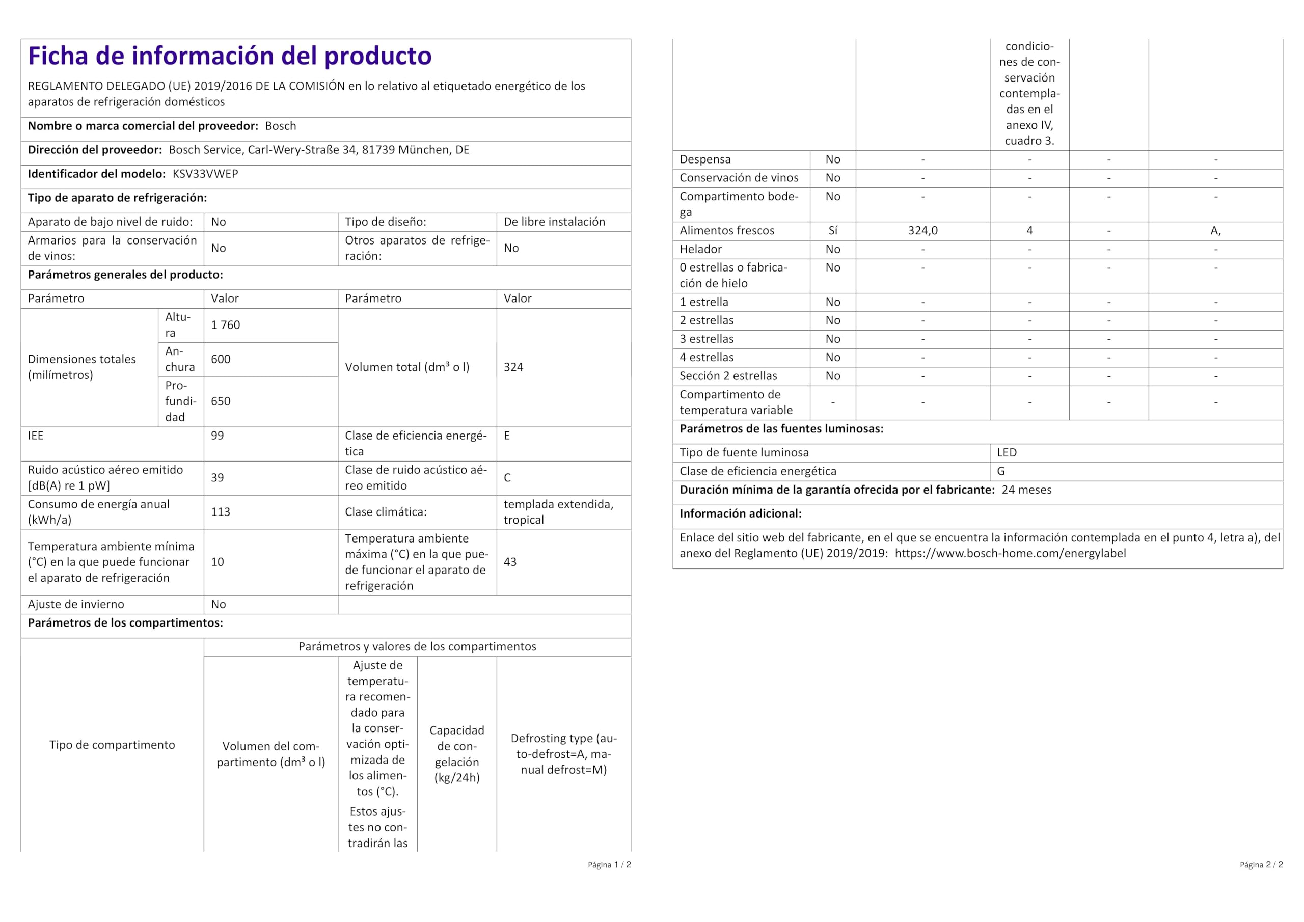 Bosch KIV86VSE0 Serie 4 - Frigorífico y congelador empotrable, nicho de 177,5 x 56 cm, refrigeración de 184 L + 85 L de congelación, bisagra de arrastre, fabricado en Alemania, VitaFresh frescor