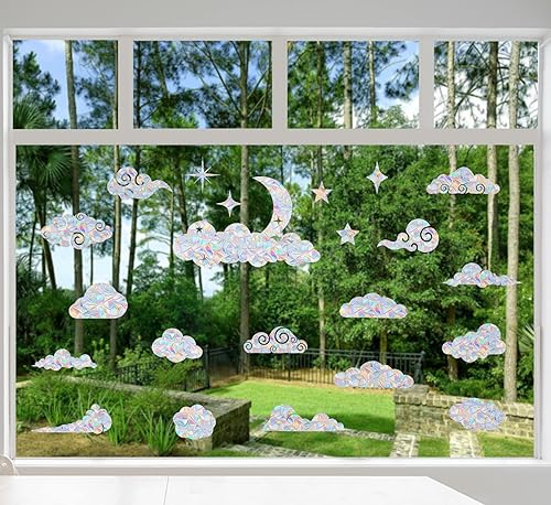 Miniatura 4 de AREWA - Adhesivos para ventana de arco iris, 17 calcomanías de vinilo no adhesivas, superficie de vidrio recomendada, disuasorio de golpe de pájaro,