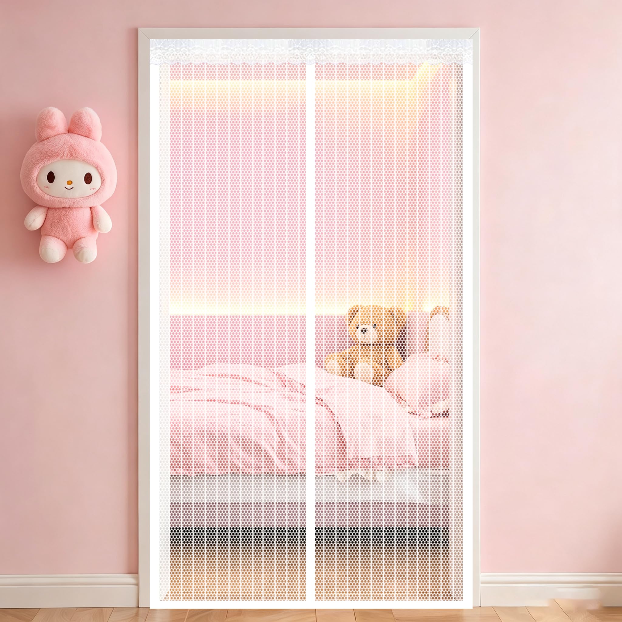 Screen Door 105 x 230 cm Self Sealing Powerful Magnets Magnetic Fly Screen Doors with Powerful Magnets & Full Frame Magic Tape Suitable for Patio Doors Balcony Bedroom, White