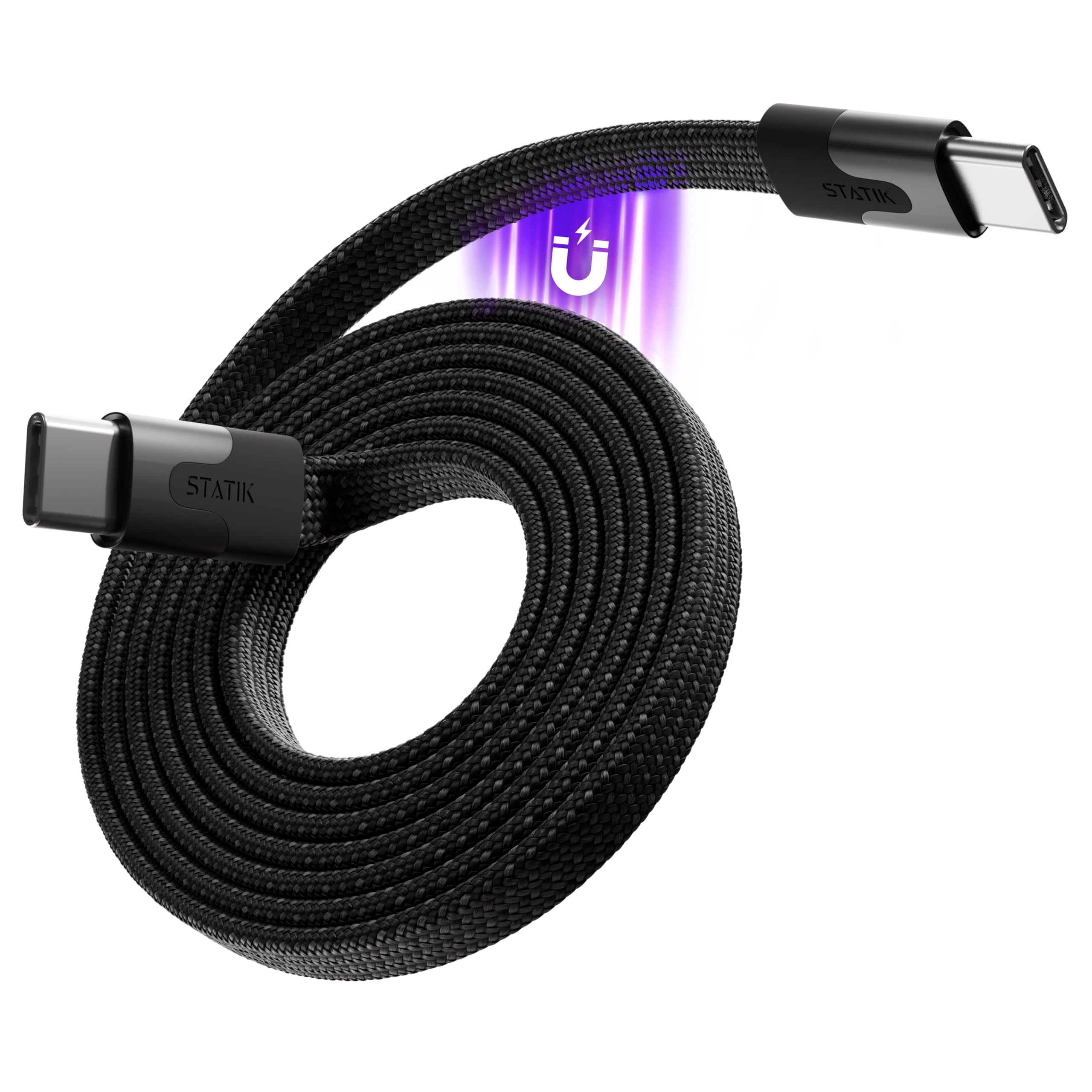 Statik MagStack USB C to USB C Cable, Magnetic Anti Tangle Flat Type C Charger Fast Charging Cord, Magnetic Charging Cable, Compatible with iPhone 16