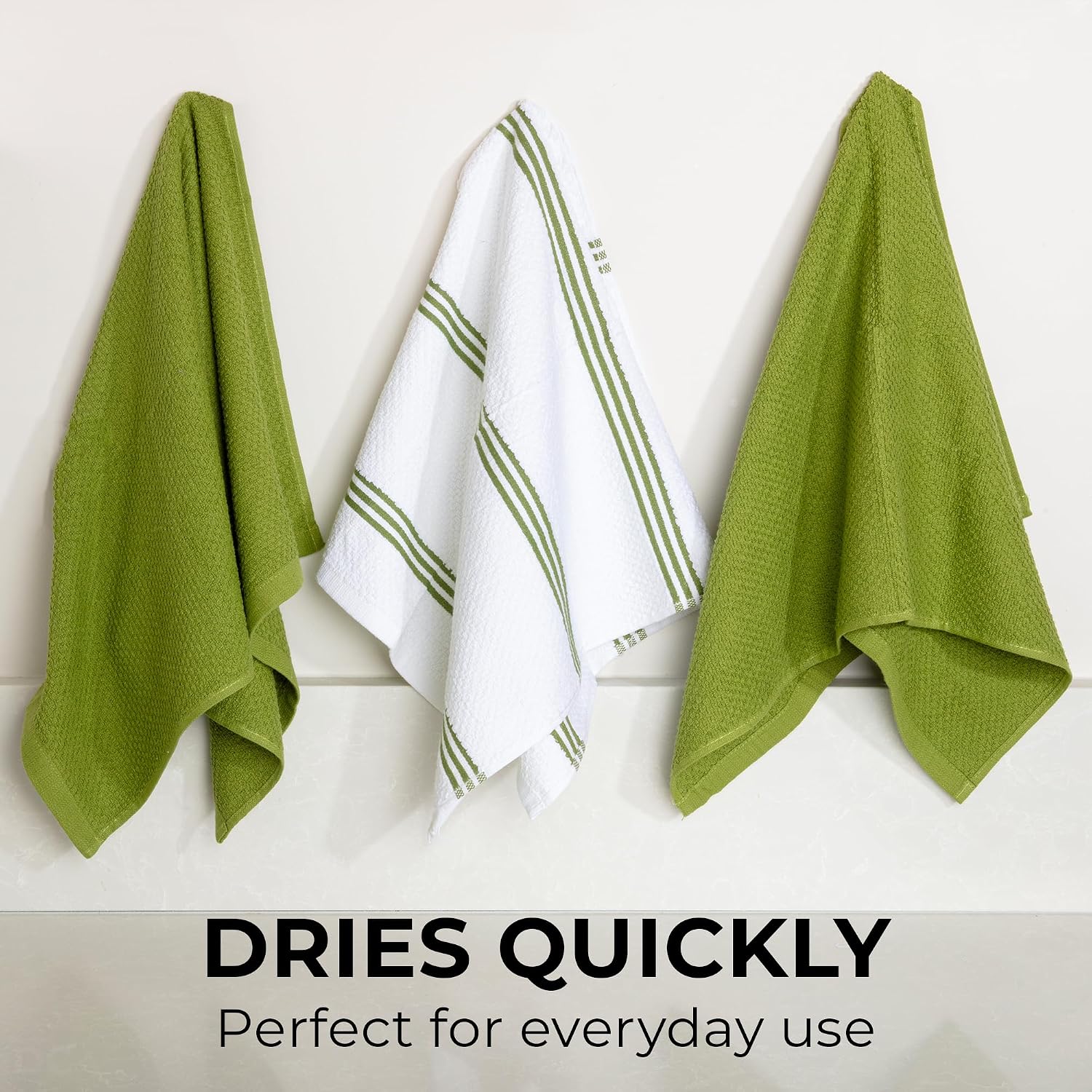 Zulay Kitchen 100% Cotton Dish Towels - 3-Pack, 15x25 Highly Absorbent Kitchen Towels, Soft and Durable Tea Towels, Dish Cloths for Baking, Washing, Cleaning & Drying - 3 Stripe - Dark Green image 2