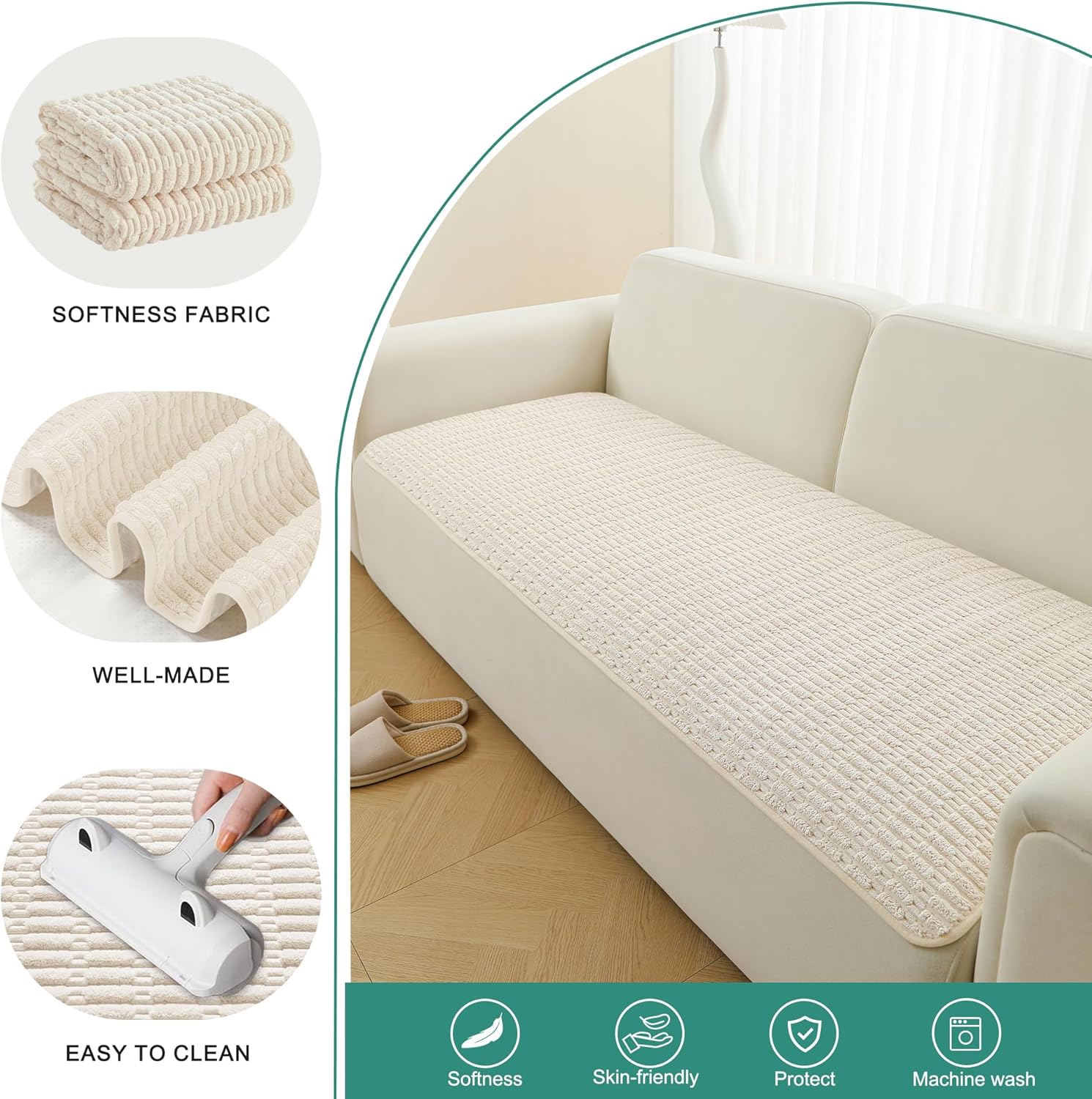 Foxdecor Couch Cover Sofa Cover Washable, Dog Bed Cover Couch Covers for 3 Cushion Couch Sofa Pet Friendly, Dog Couch Cover Furniture Covers for Pets.(Cream 32x53 inch) - Image 3