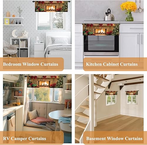 Miniatura 7 de Renaiss Cortinas de ventana de cocina para chimenea, 52 x 18 pulgadas, calcetines rojos de Navidad, decoración de ventana pequeña, decoración
