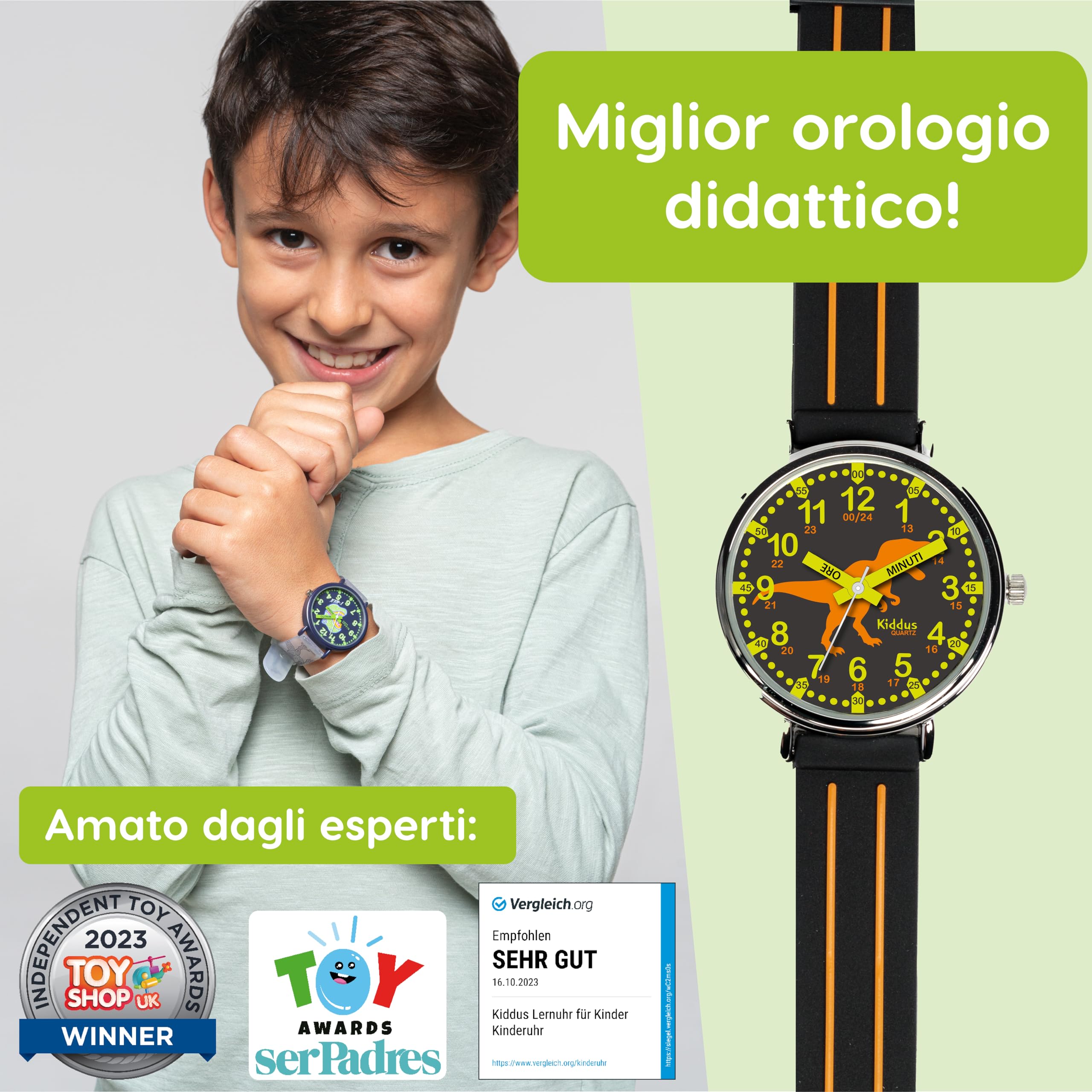 Kiddus Reloj Educativo Infantil para Niño y Niña a Partir de 5 Años, Reloj Analógico para Aprender la Hora, Mecanismo Japonés