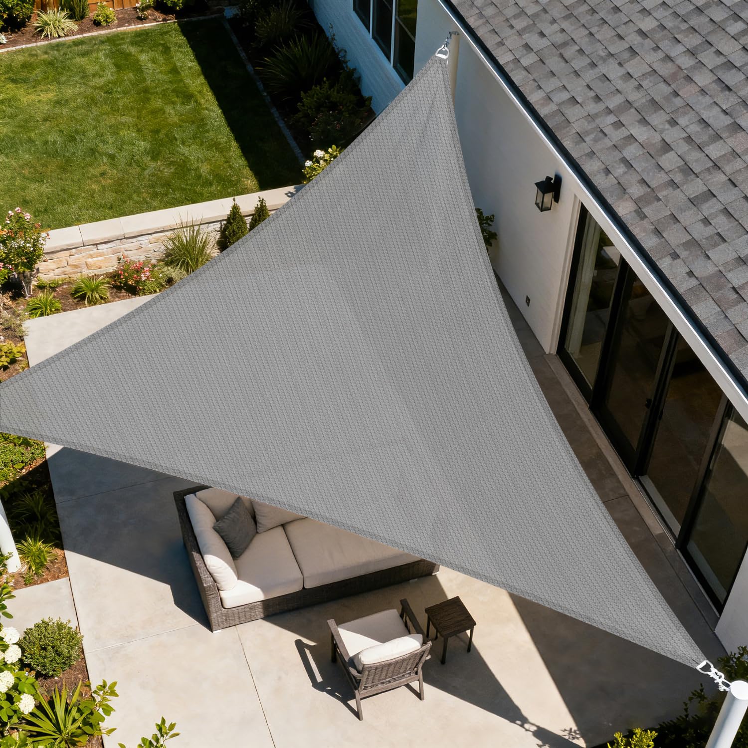 Windscreen4less 16' x 16' x 22.6' Sun Shade Sail Right Triangle Outdoor Canopy Cover UV Block for Backyard Porch Pergola Deck Garden Patio (Light Gray