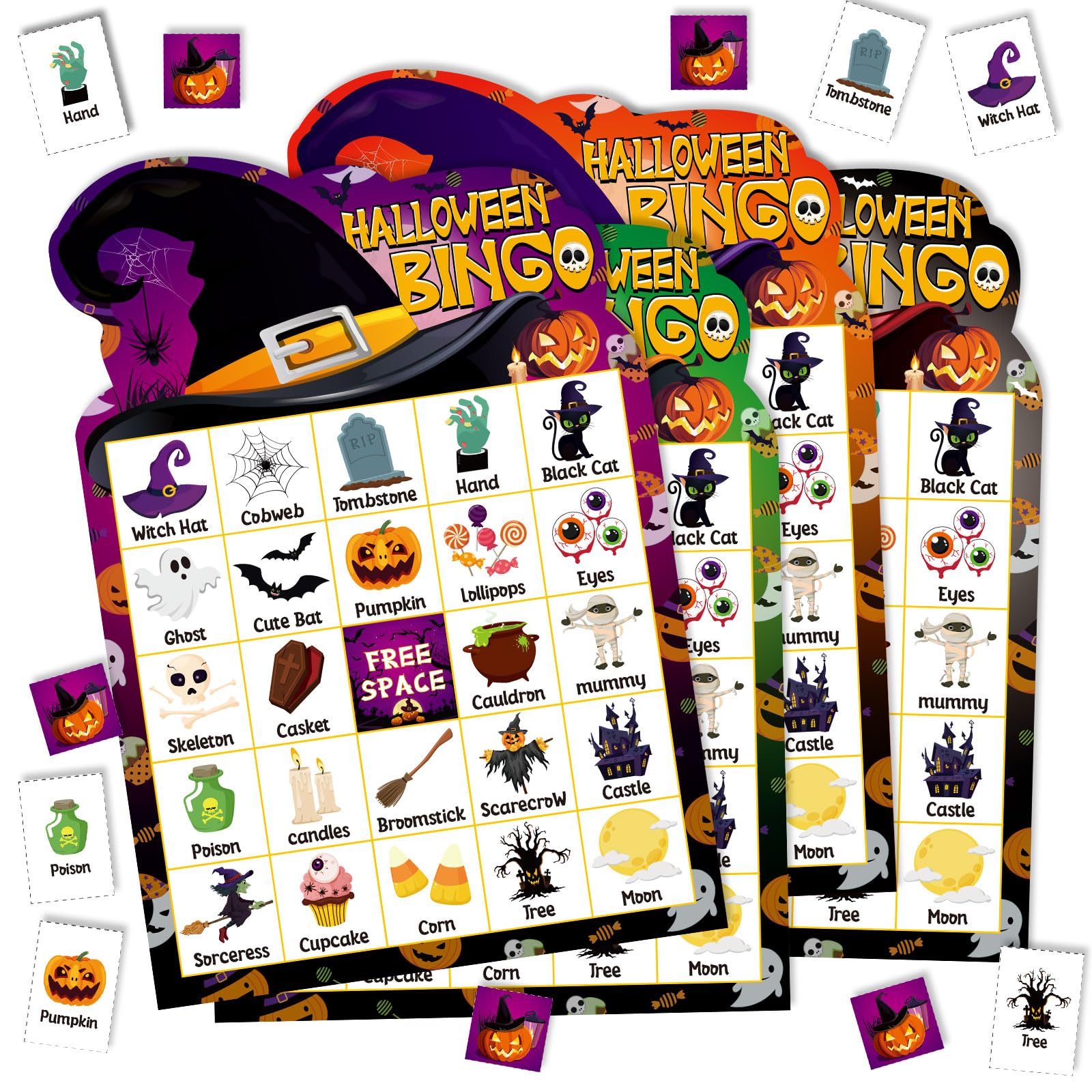 Snapklik.com : Halloween Bingo Set Witch Hat Bingo Cards For 24 Players ...