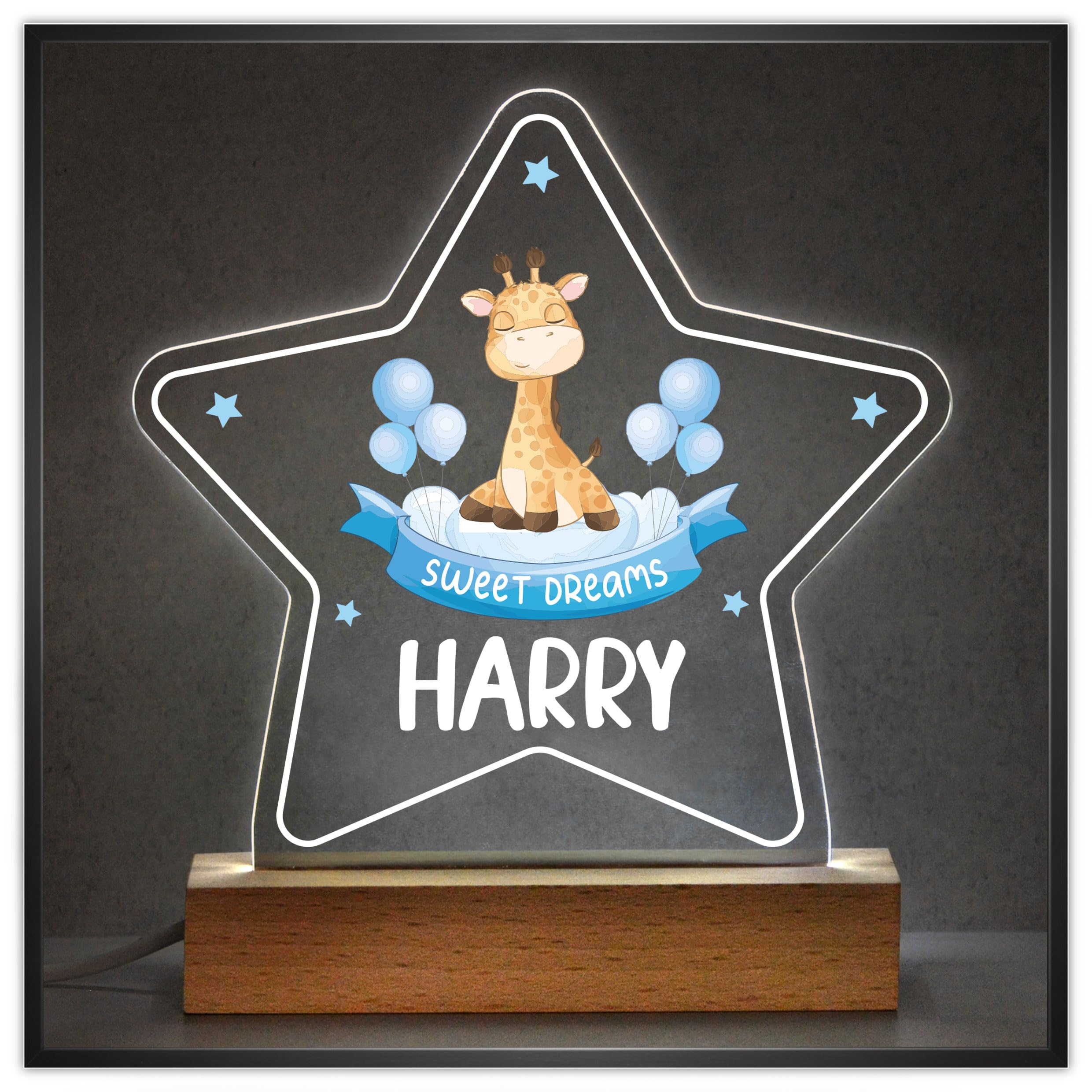 Beecreative Personalised Baby Boy Gifts Nursery Night Light - Personalised with Any Childs Name - LED Night Light for restful Sleep - Nursery Bedside Table Lamp - Christening Gift for Baby Boy