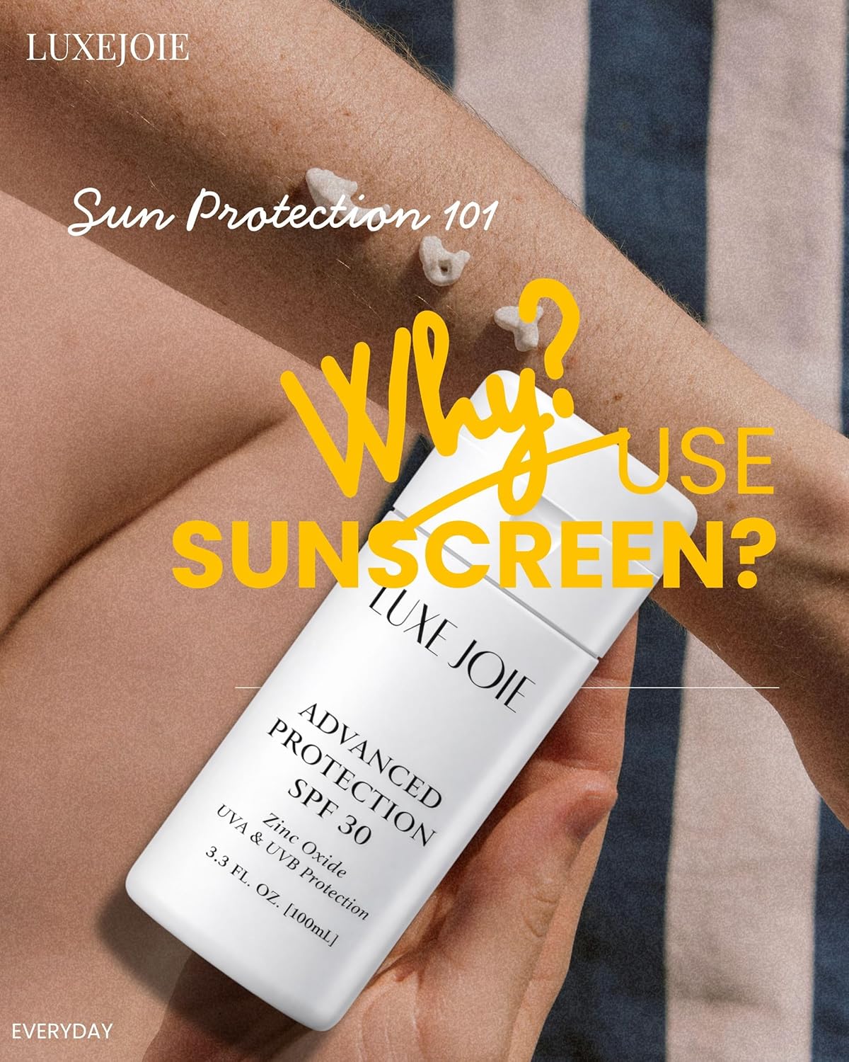 LuxeJoie Mineral Sunscreen SPF 30 – Zinc Oxide Broad Spectrum UVA/UVB Protection – Lightweight Daily Face & Body Sunscreen for Sensitive Skin – 3.3 oz