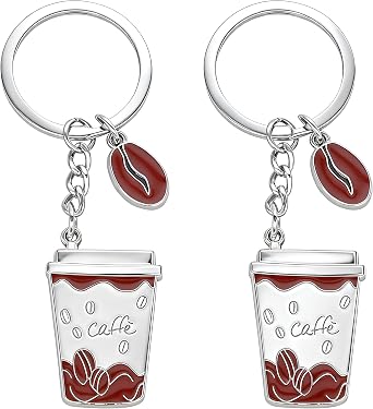 2PCS Coffee Cup Keychain Bag Charms Metal Coffee Mug Key Chain Ring Gifts for Handbag Purse Men Women