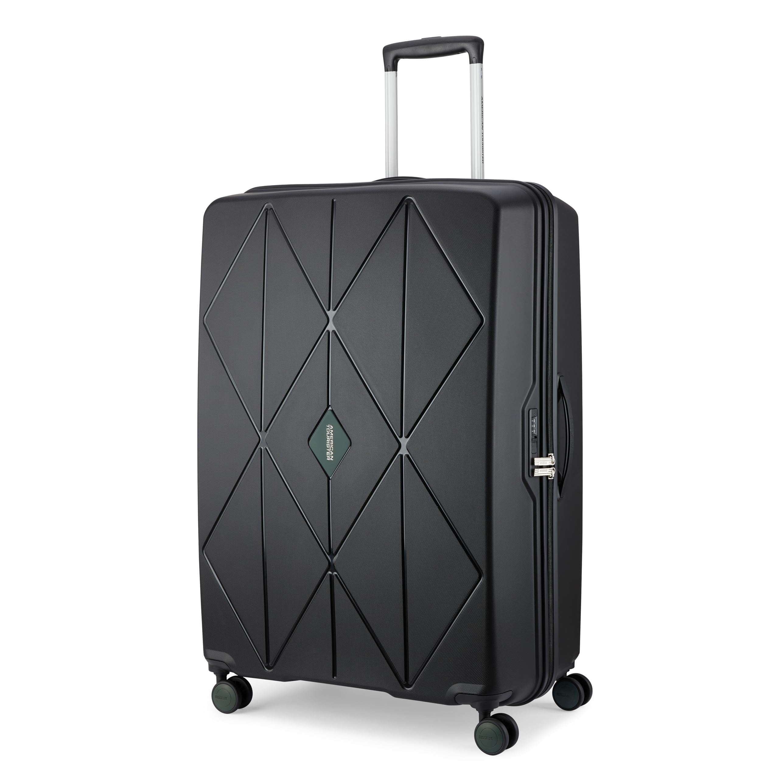American Tourister Qubiz | Check-in Trolley Bag (80 cm) | 360° 8 Wheel Travel Luggage | Hard Case Polypropylene Suitcase | Recessed Combination Lock | Black/Dark Olive discount deal