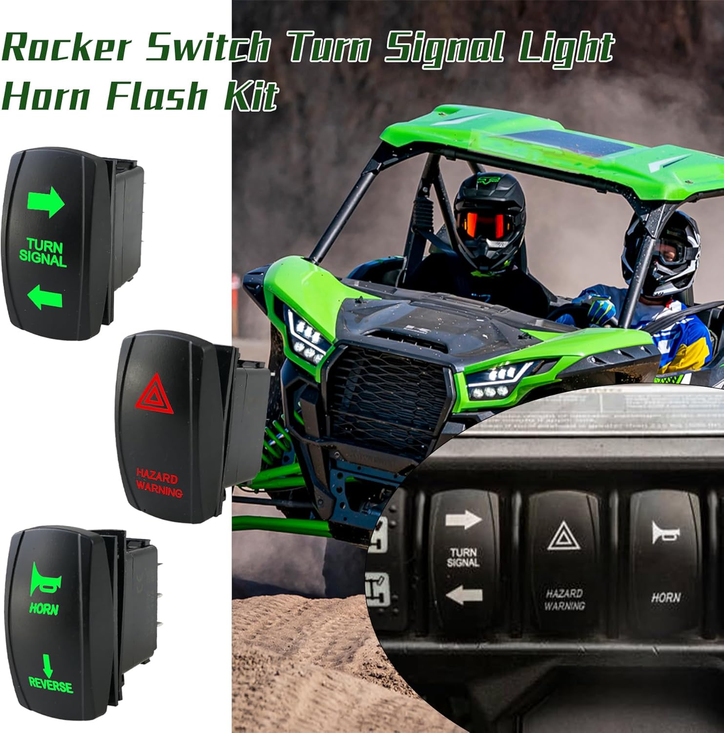 Universal ATV UTV SXS Turn Signal Kit - Turn Signal Light Kit, Street Legal Rocker Switch, Side by Side Turn Signal Kit Compatible with Polaris RZR Ranger Turbo Can-Am Yamaha Rhino