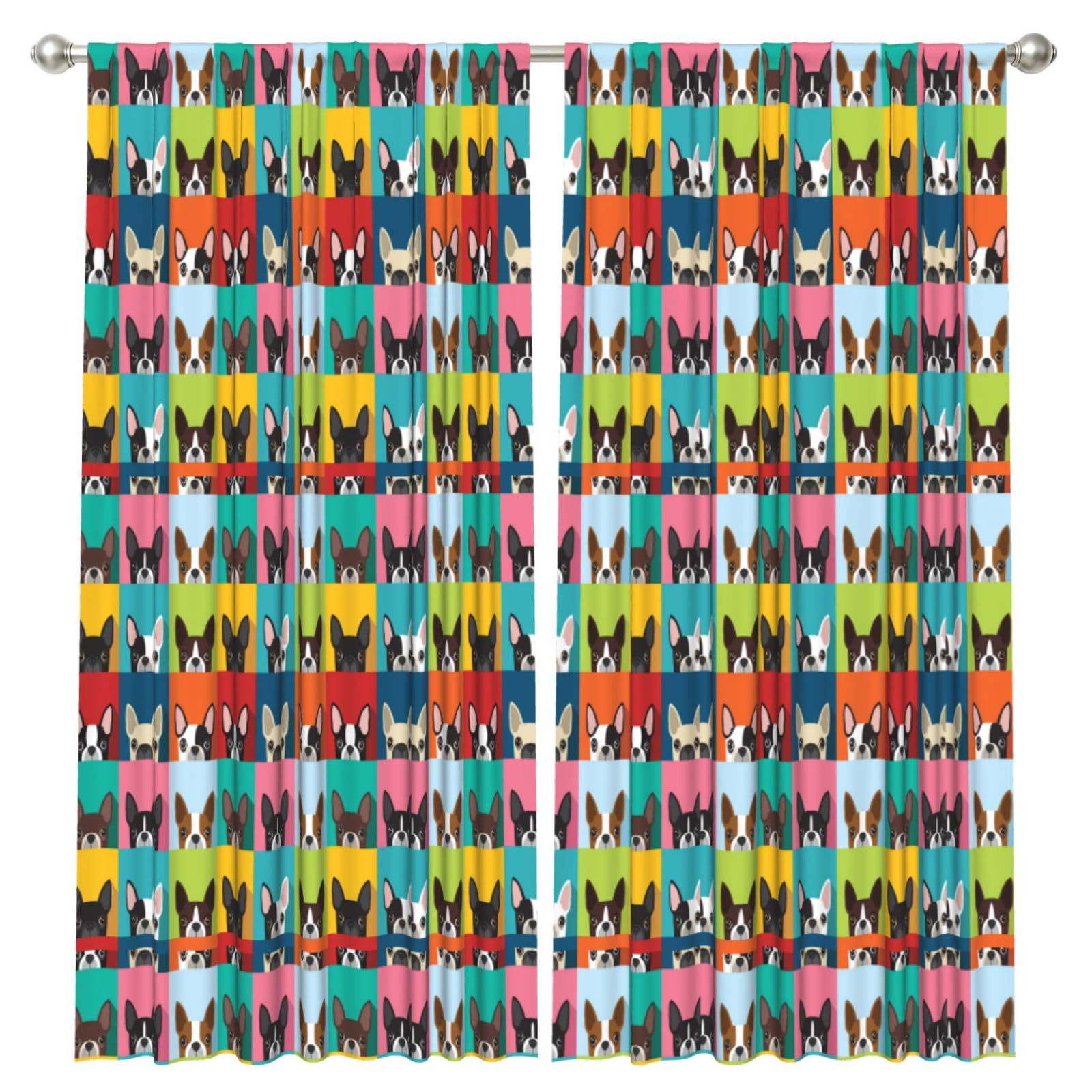 InOmak Boston Terrier Dog, 2 Panels Window Curtains 52 x 84 Inch Blackout Curtains for Living Room Bedroom