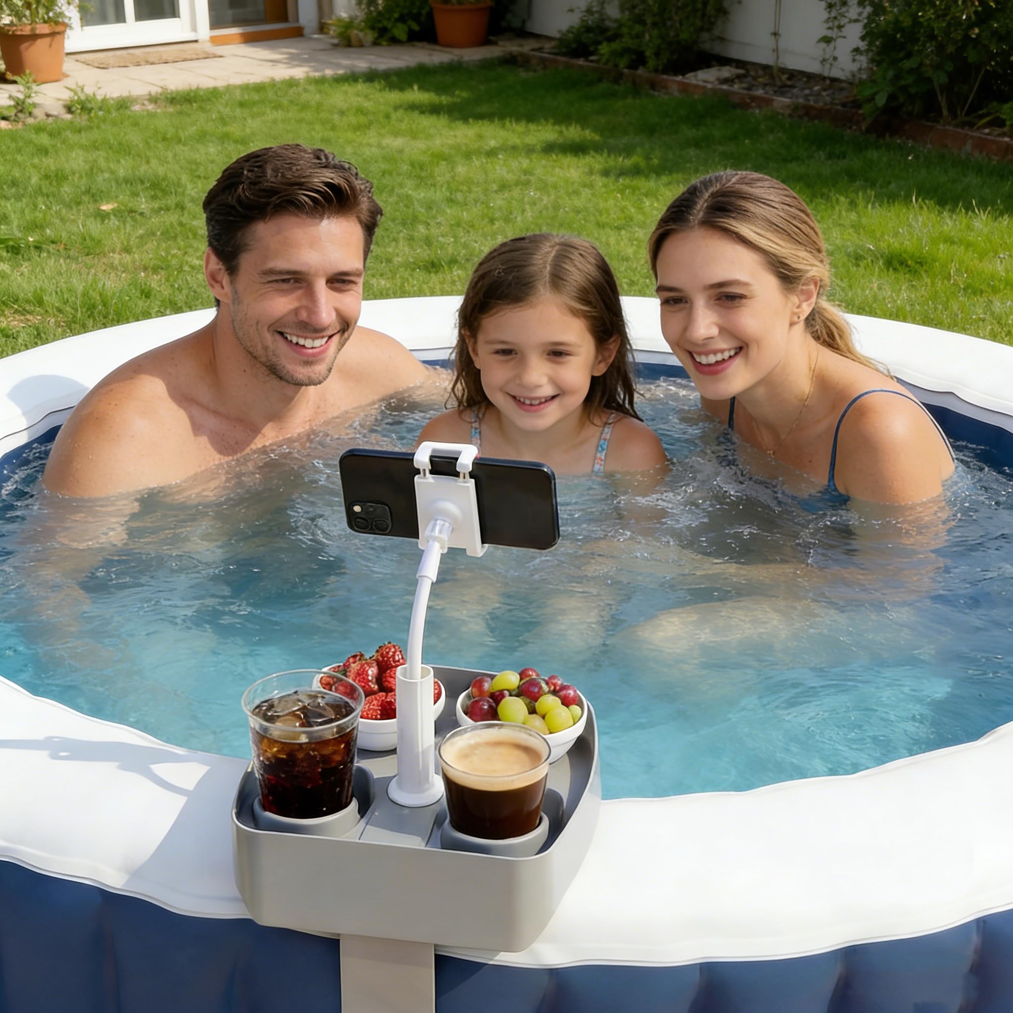 Whirlpool-Tischtablett mit verstellbarem Telefonhalter, Badewannentischtablett, Whirlpool-Zubehör für aufblasbare Wanne und Pool