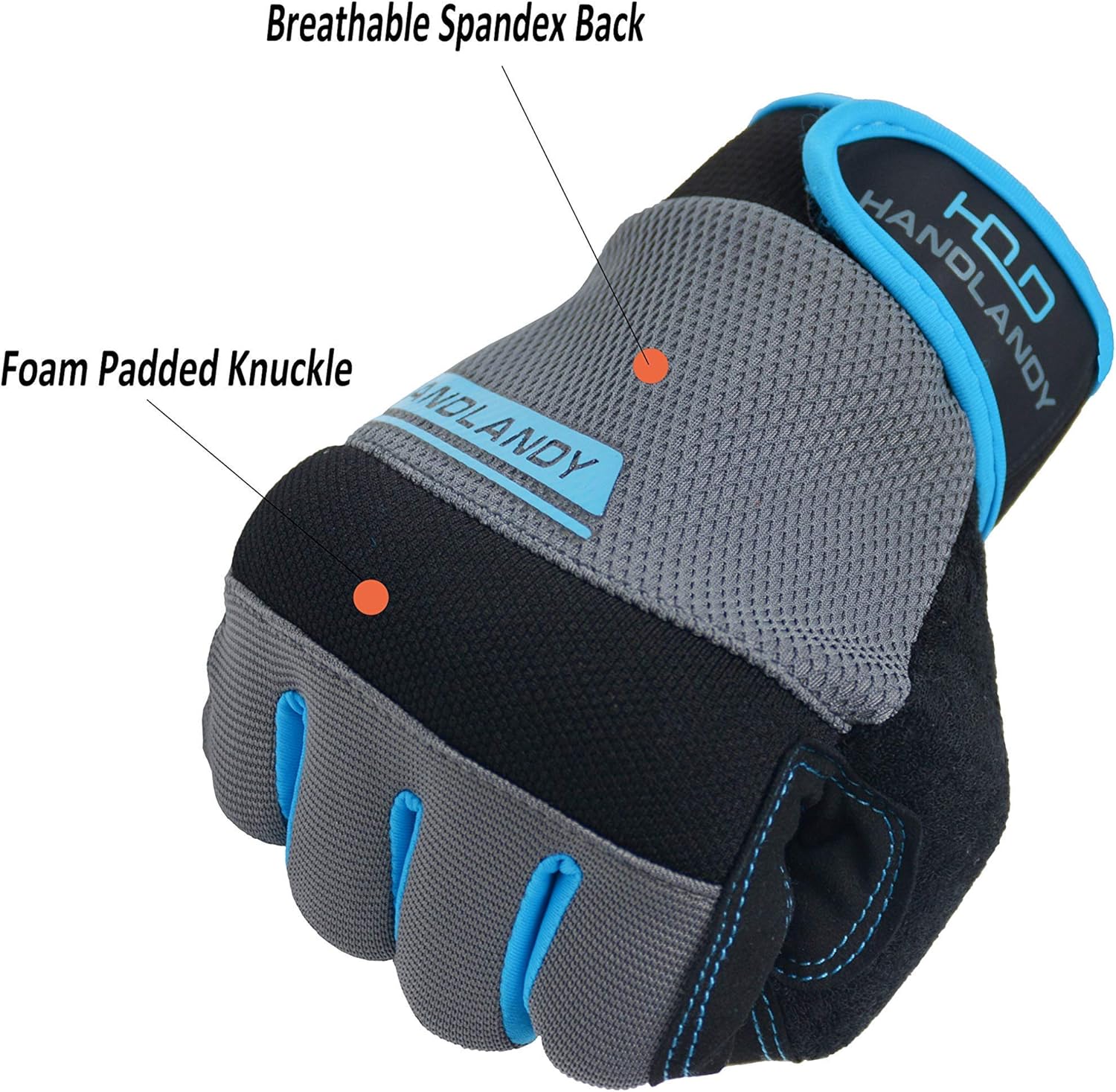 HANDLANDY Bundle - 2 Pairs Utility Mechanic Working Touch Screen Yard Work Gloves for Women and Men, Gift for Couples - Grey and Blue, Orange, Large