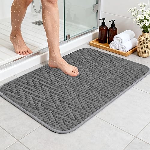 voofly Non Slip Bathroom Rug, Chenille Bath Mat with Natural Rubber Base, Super Absorbent & Machine Washable Quick Dry Mat for Bedroom & Kitchen, Dark Gray, 32"x20"