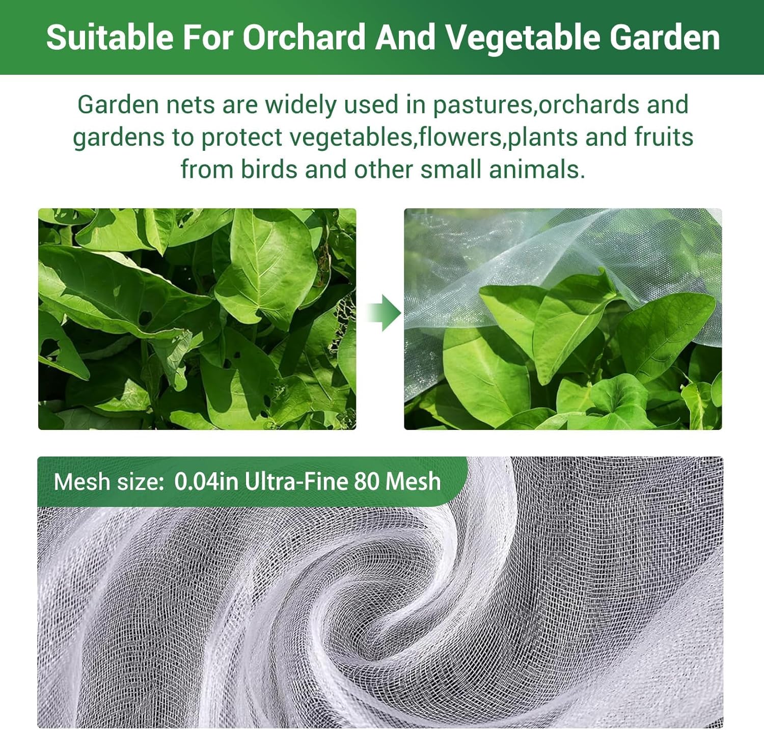 Jojoka 2 Roll Garden Mesh Netting Barrier, 10x33 Ft & 10x50 Ft Reusable Plant Protection Netting, White Garden Net for Vegetables, Fruit Trees, Blueberry Bushes, Vines, Row Cover, Plant Protector